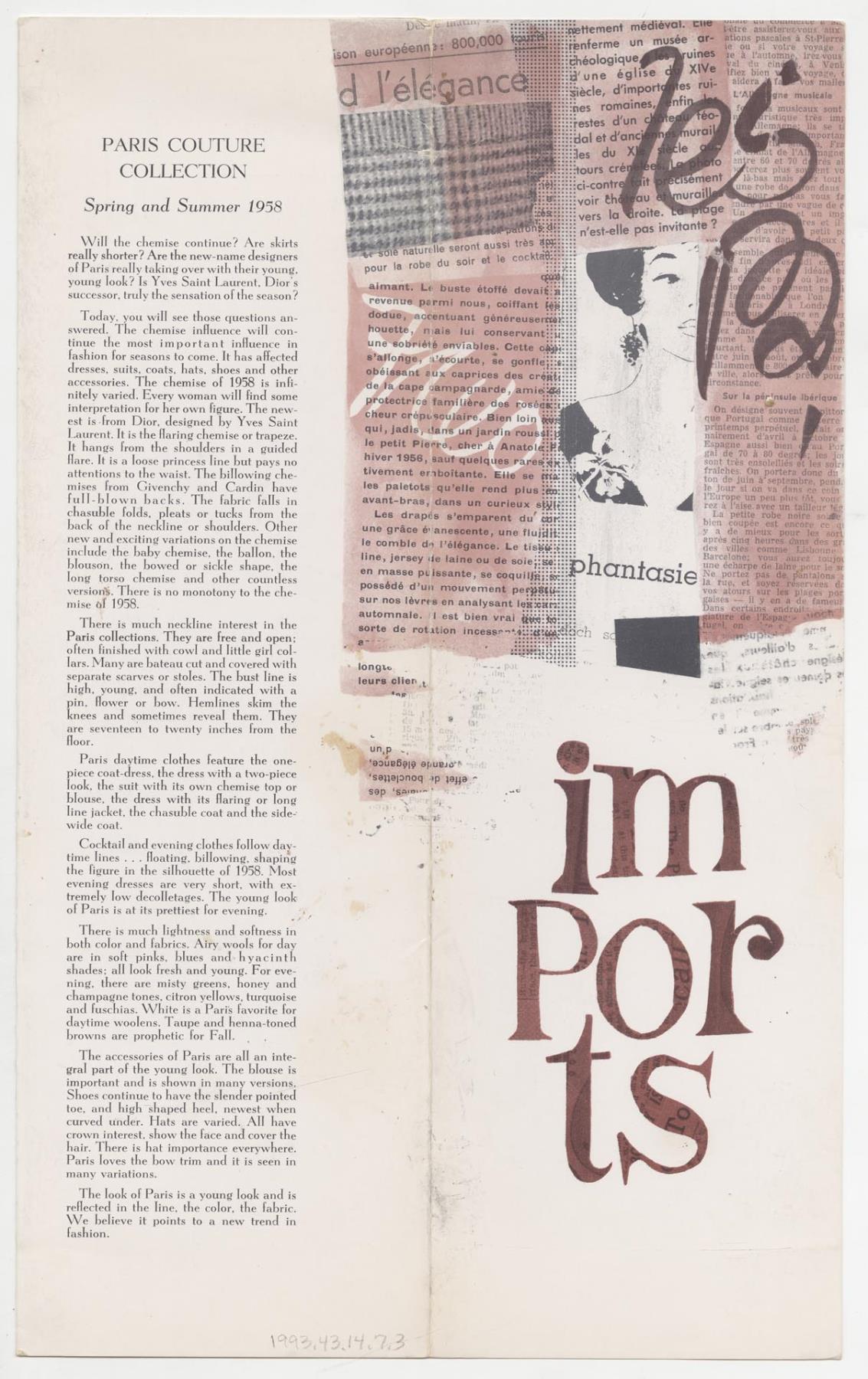 Image of Imports fashion show program, Seattle, 1958