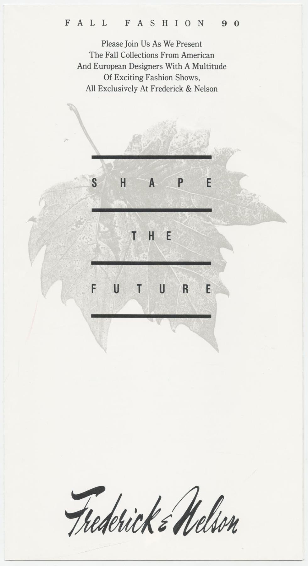 Image of Shape the Future fashion show schedule, Seattle, 1990