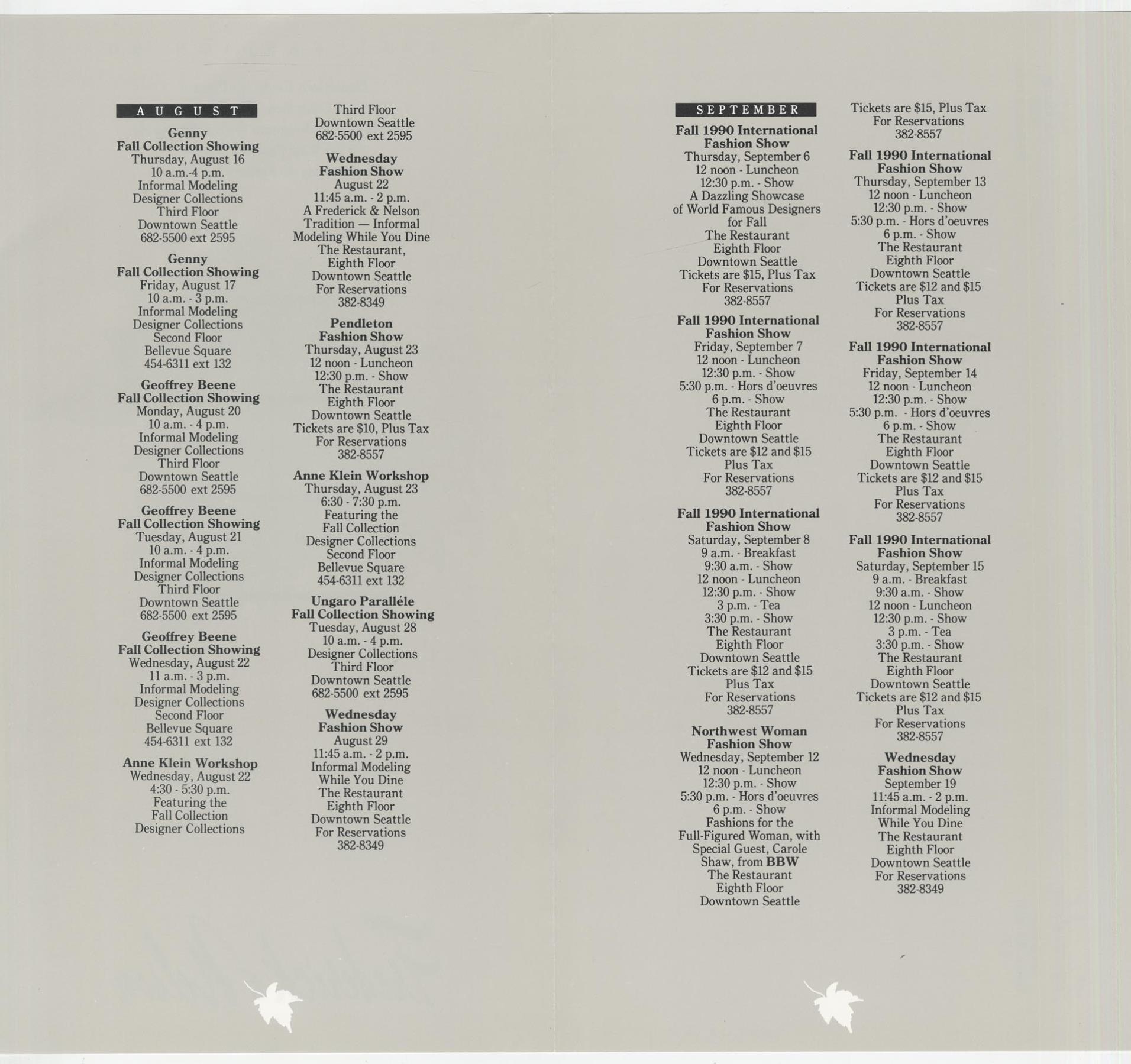 Image of Shape the Future fashion show schedule, Seattle, 1990