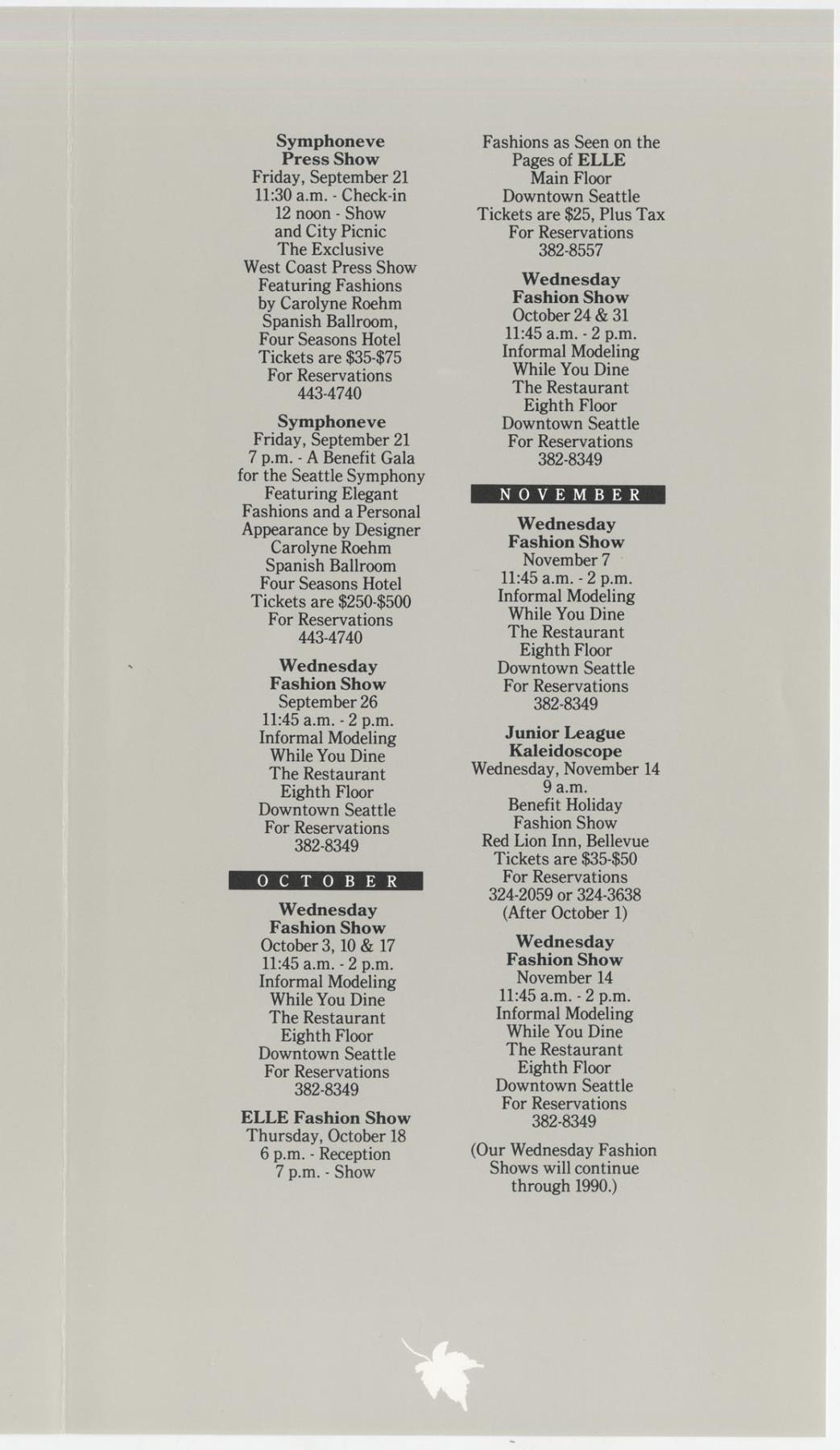 Image of Shape the Future fashion show schedule, Seattle, 1990