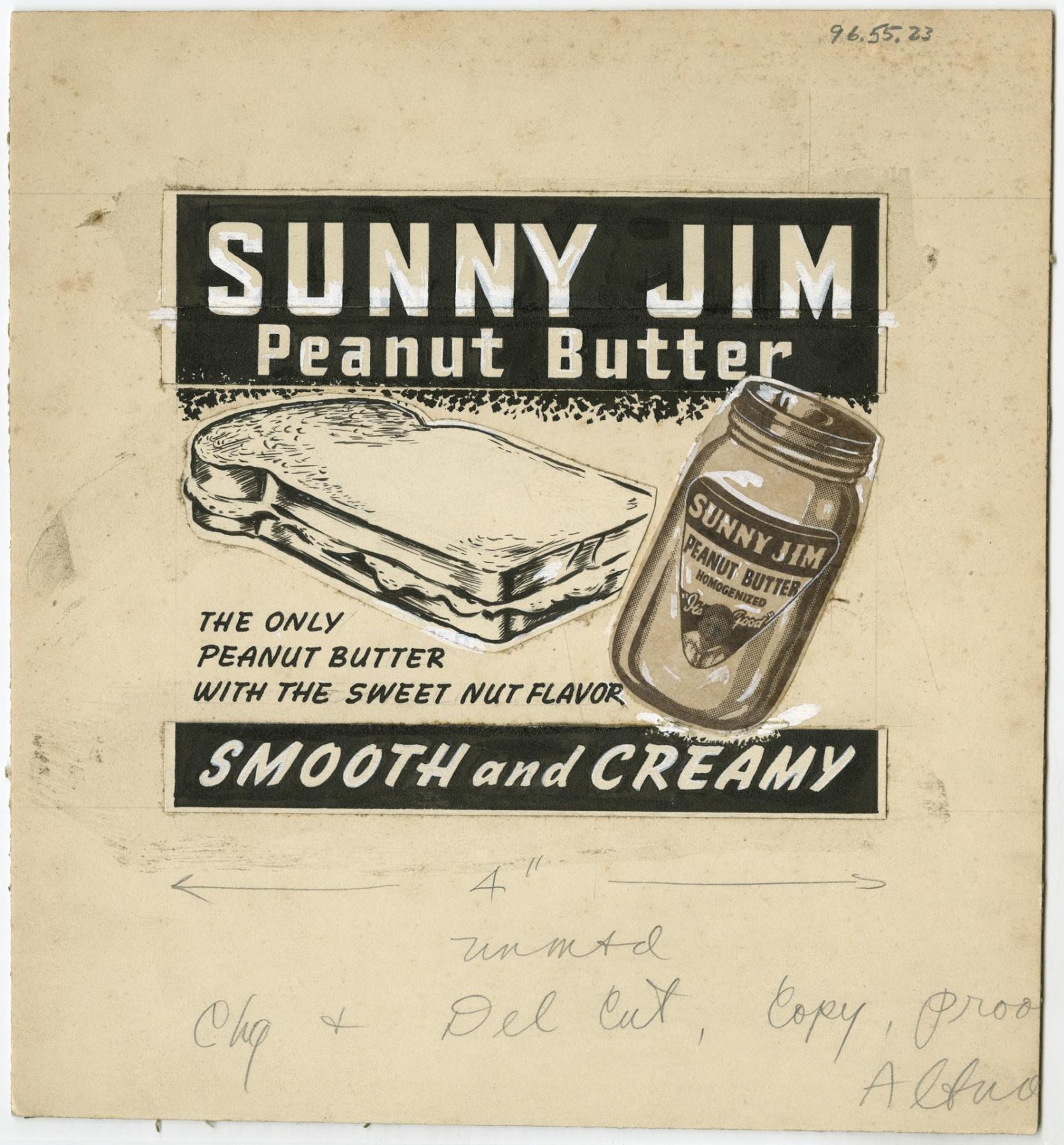 Image of Paste-up for Sunny Jim peanut butter ad, circa 1940