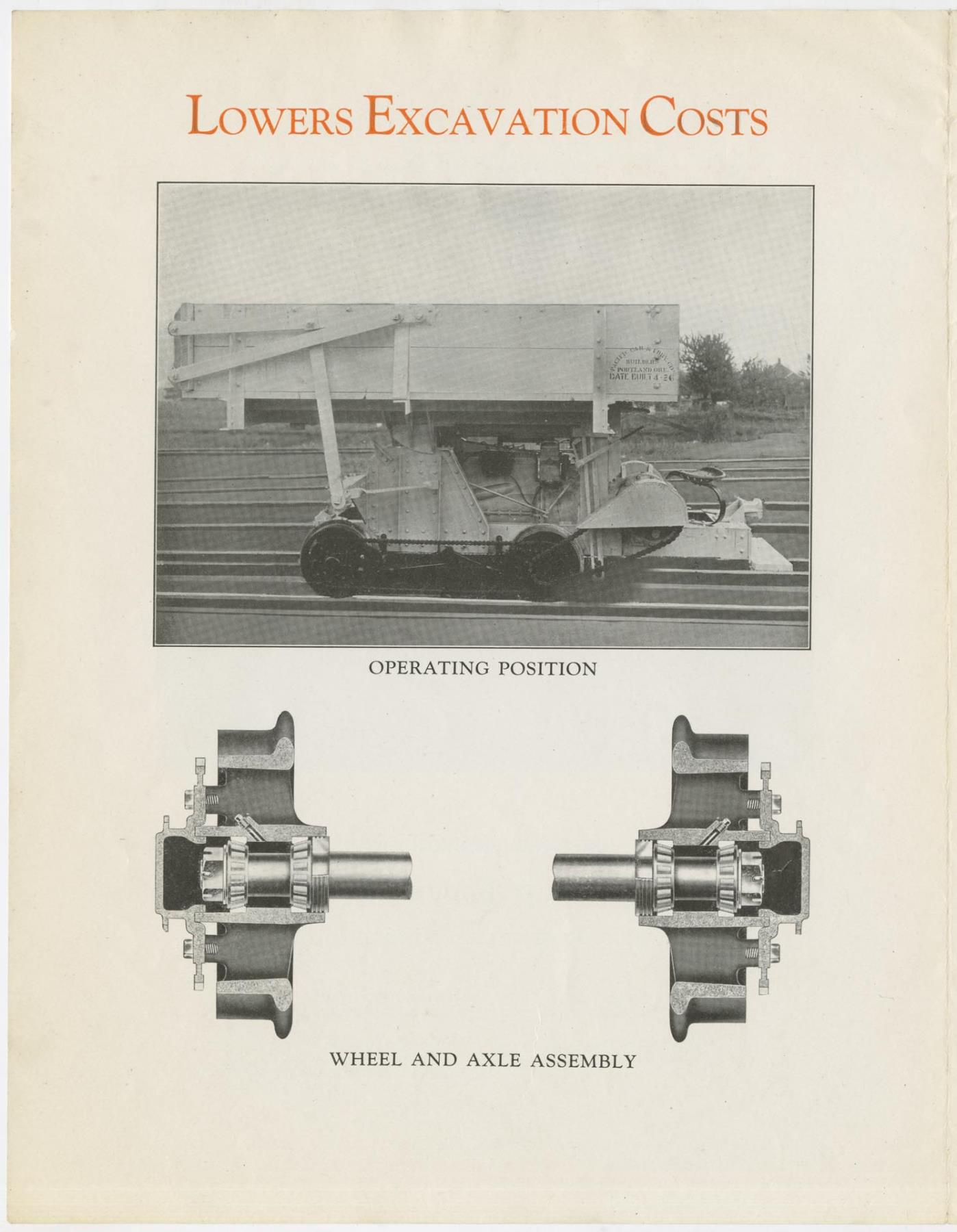 Image of Pacific Car & Foundry brochure for a motorized dump car, ca. 1926