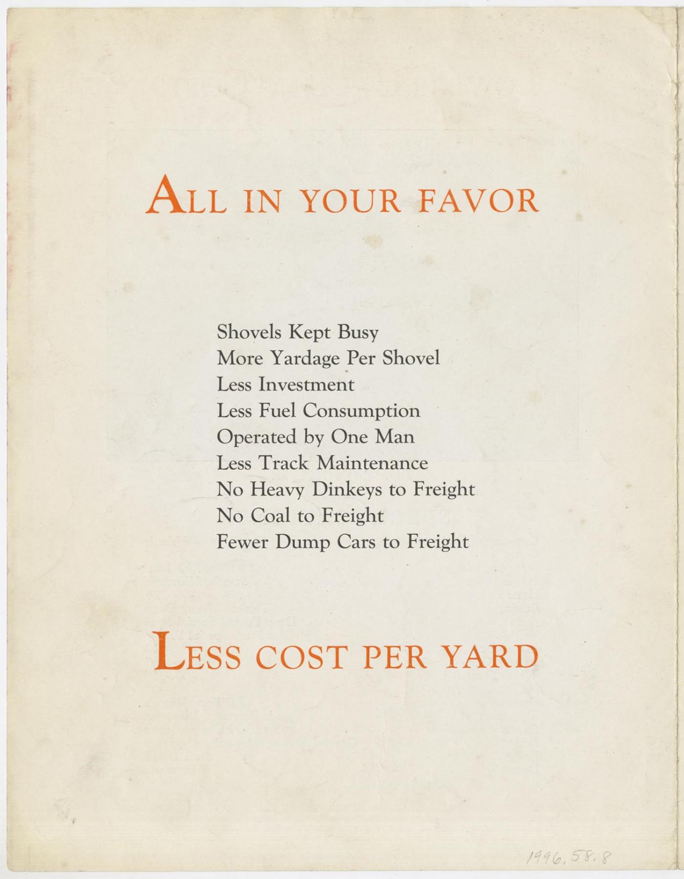 Image of Pacific Car & Foundry brochure for a motorized dump car, ca. 1926