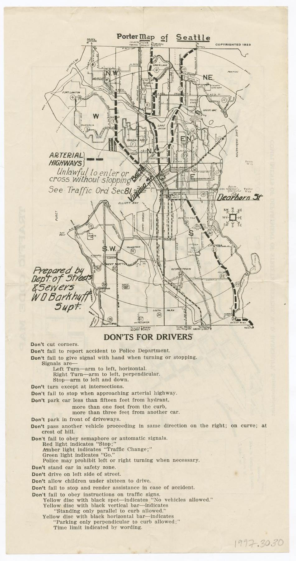 Image of Traffic Code Map, Seattle, circa 1923