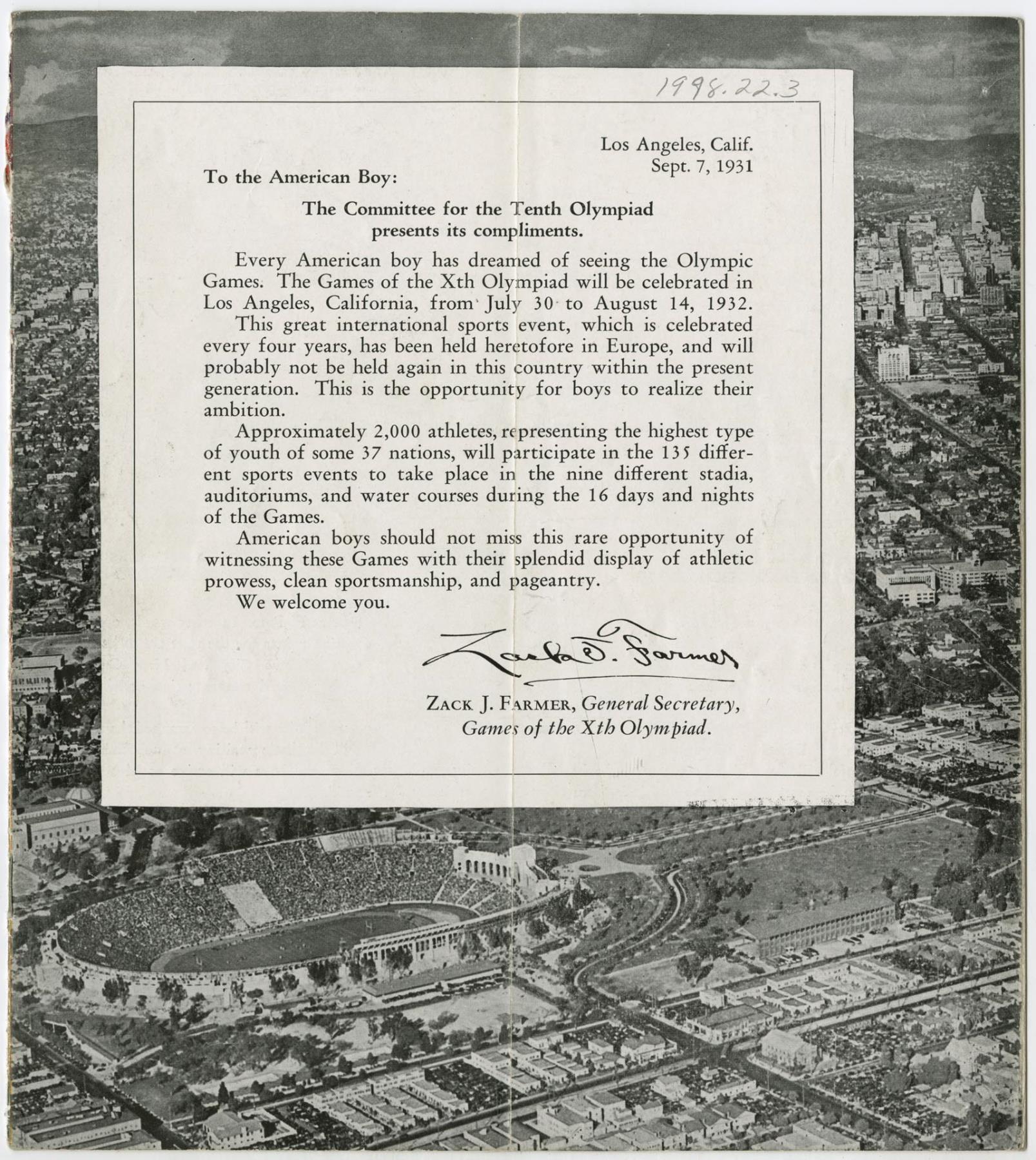 Image of Olympic Games Boys' Tour brochure, 1931