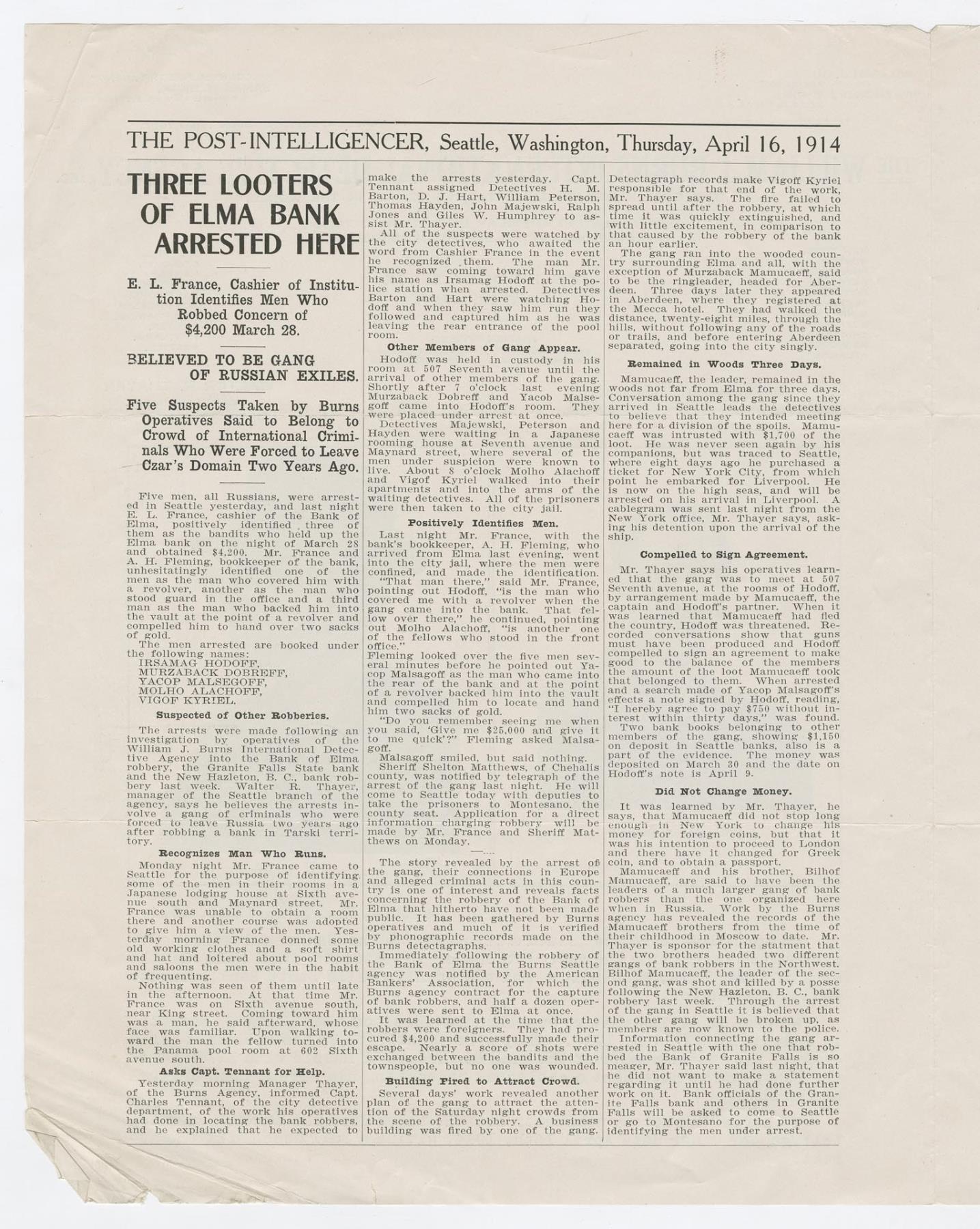 Image of William J. Burns International Detective Agency circular, April 20, 1914