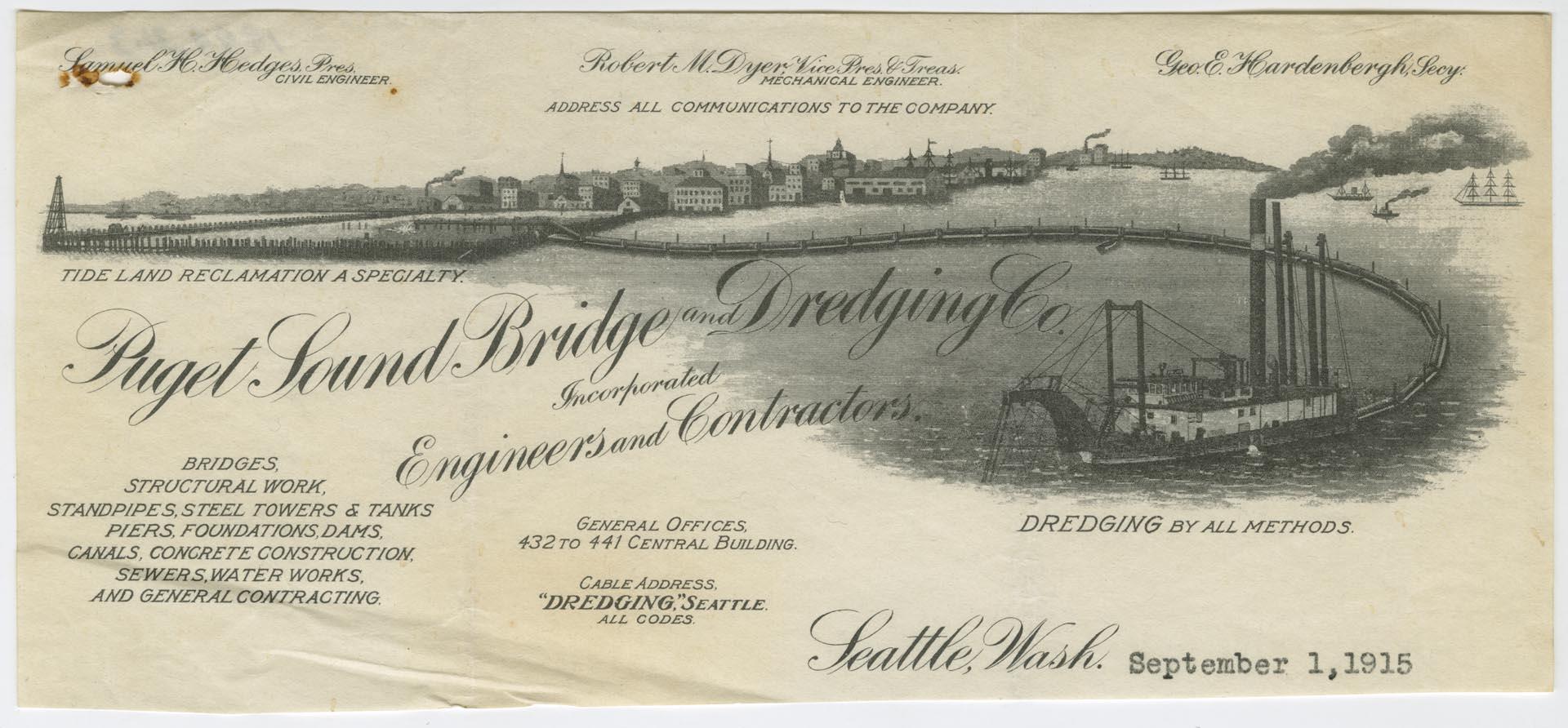Image of Letterhead from Puget Sound Bridge and Dredging Co., 1915