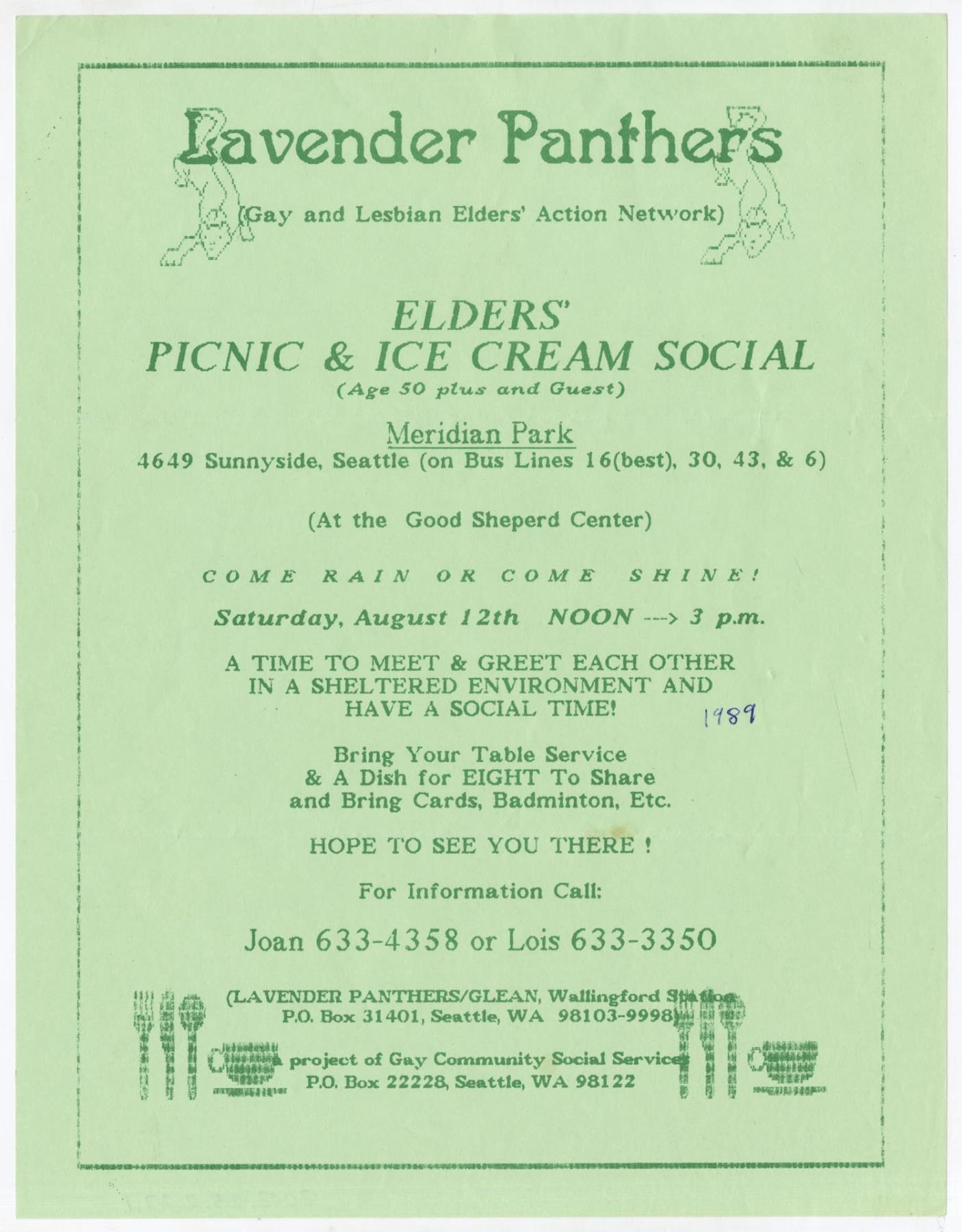 Image of Lavender Panthers picnic flier, August 12, 1989