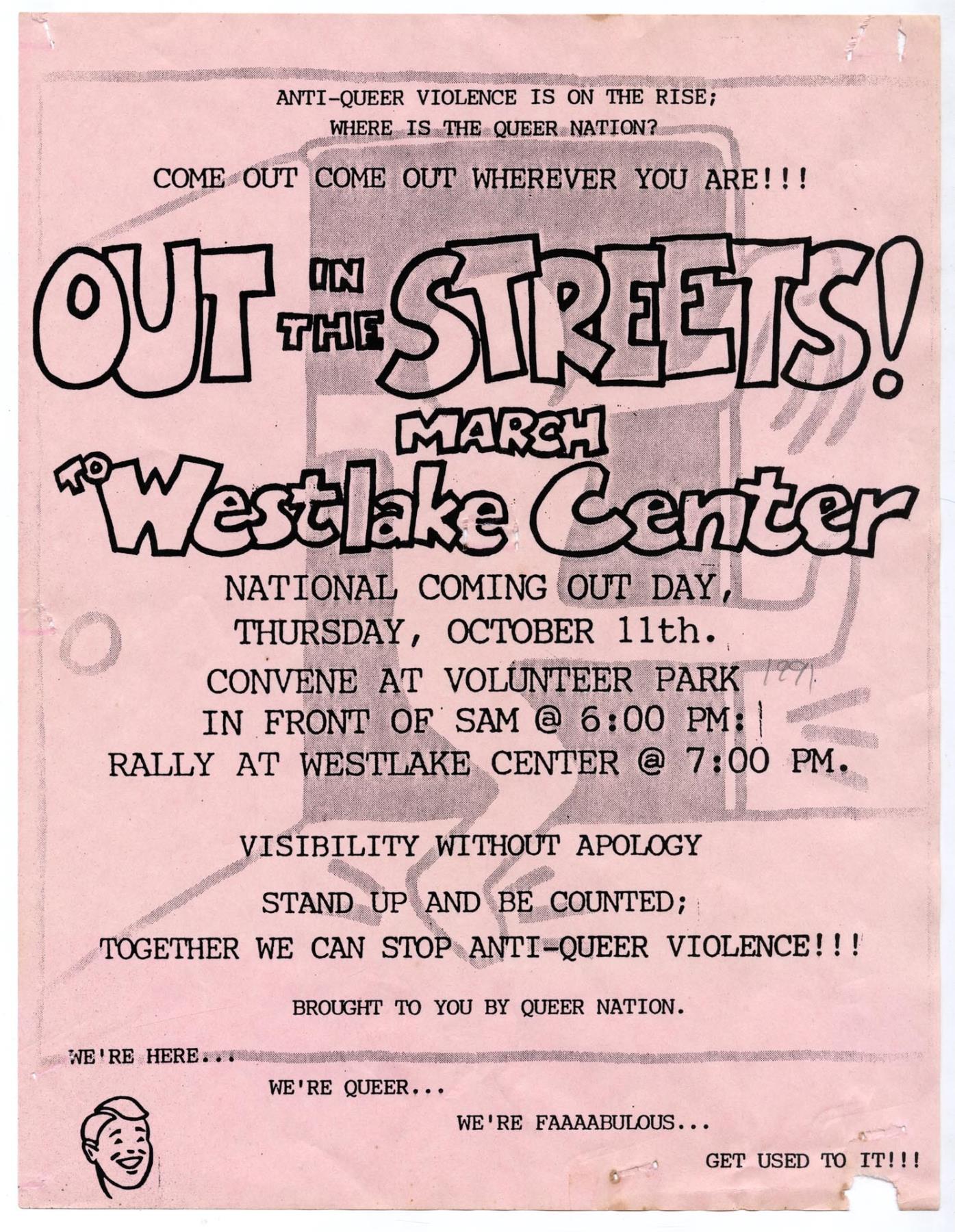 Image of Out in the Streets march poster, October 11, 1991