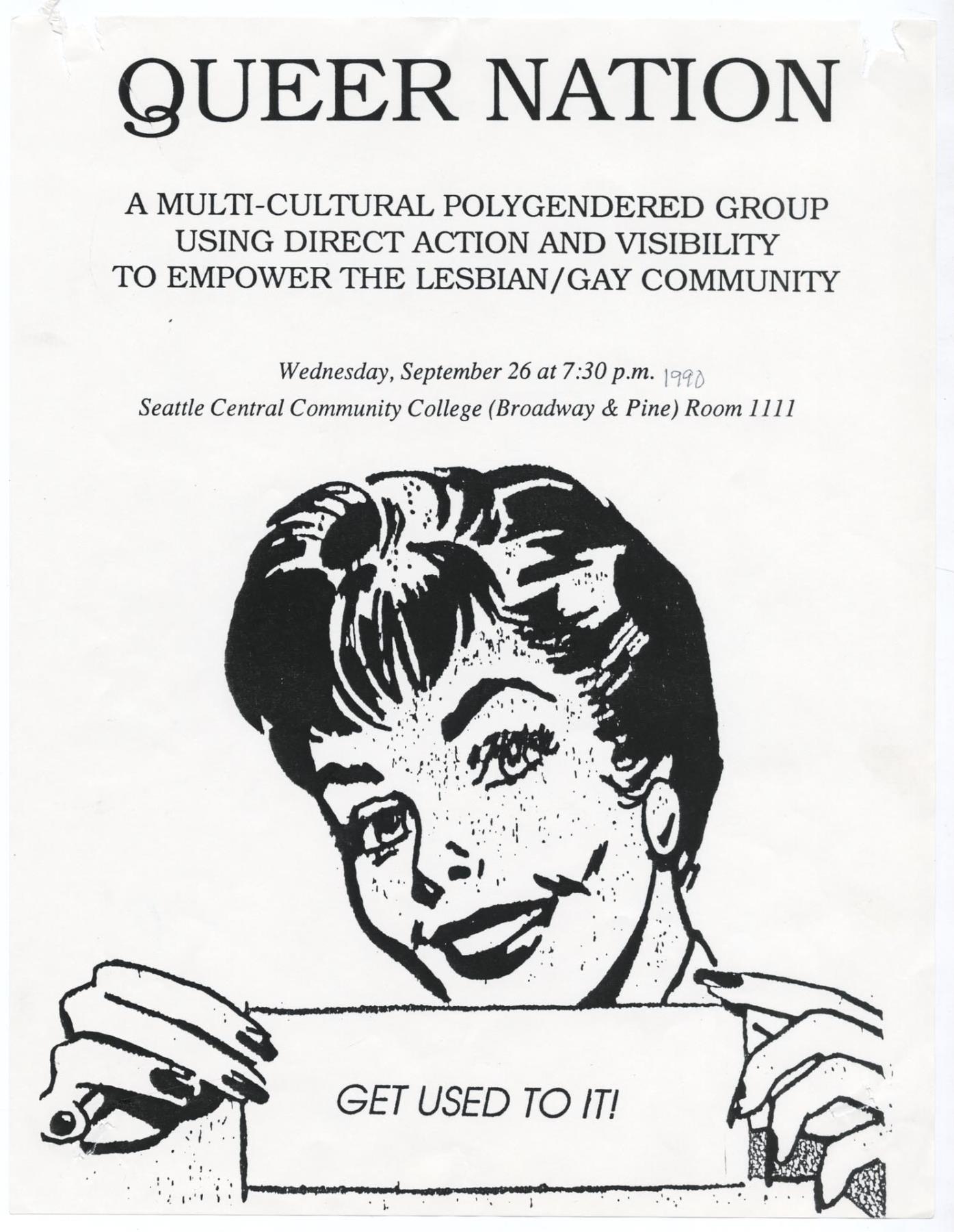 Image of Queer Nation meeting poster, September 26, 1990