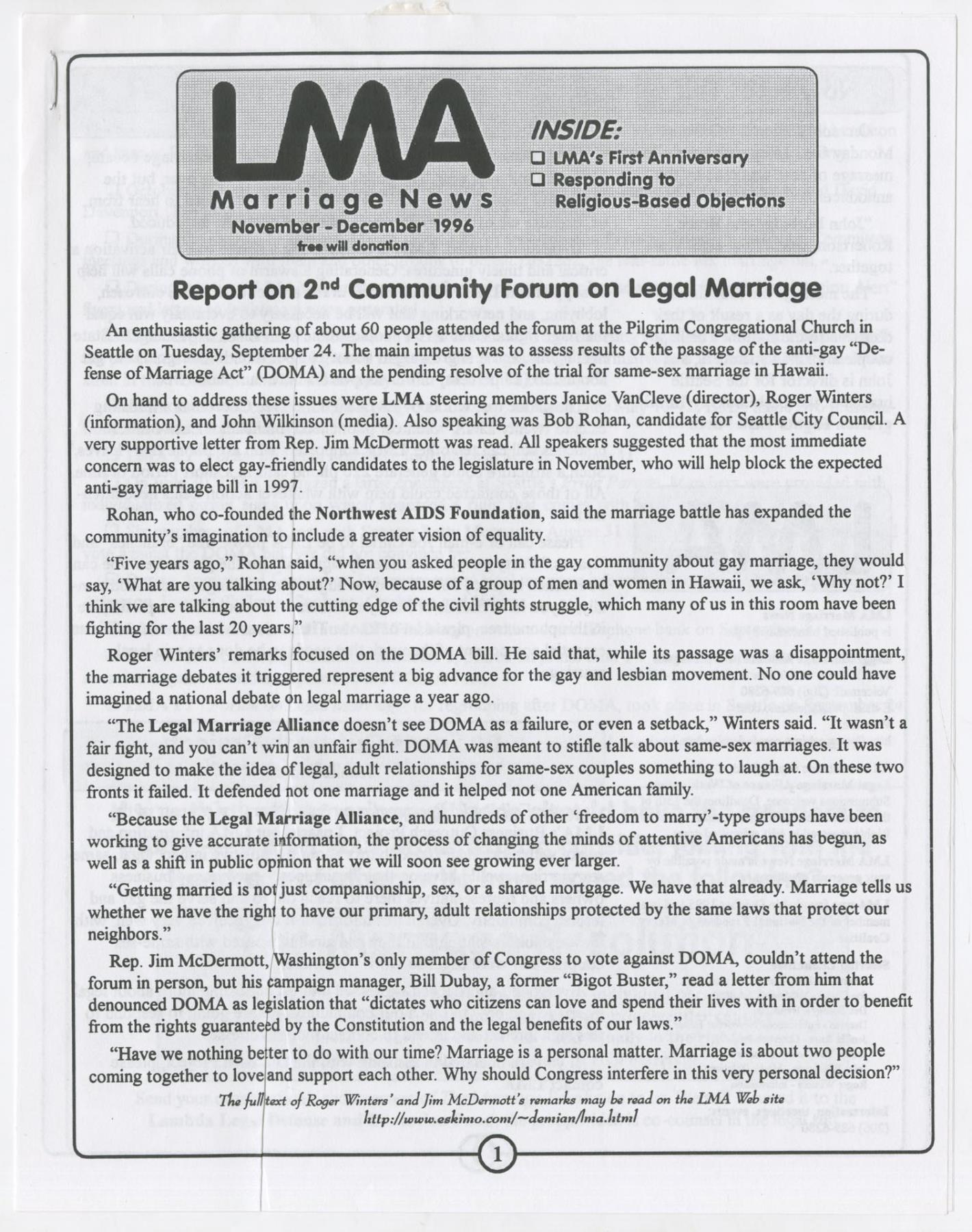 Image of LMA Marriage News, 1996