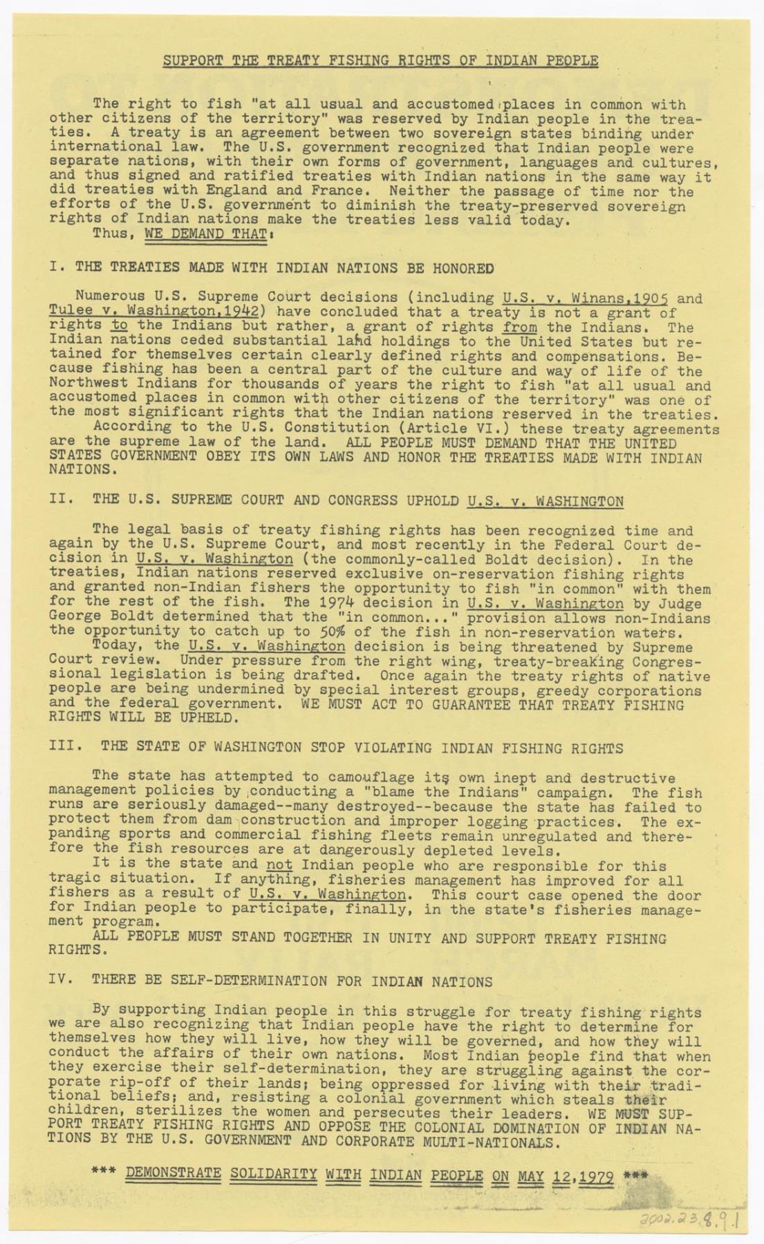 Image of Poster for Indian Fishing Rights demonstration, May 12, 1979