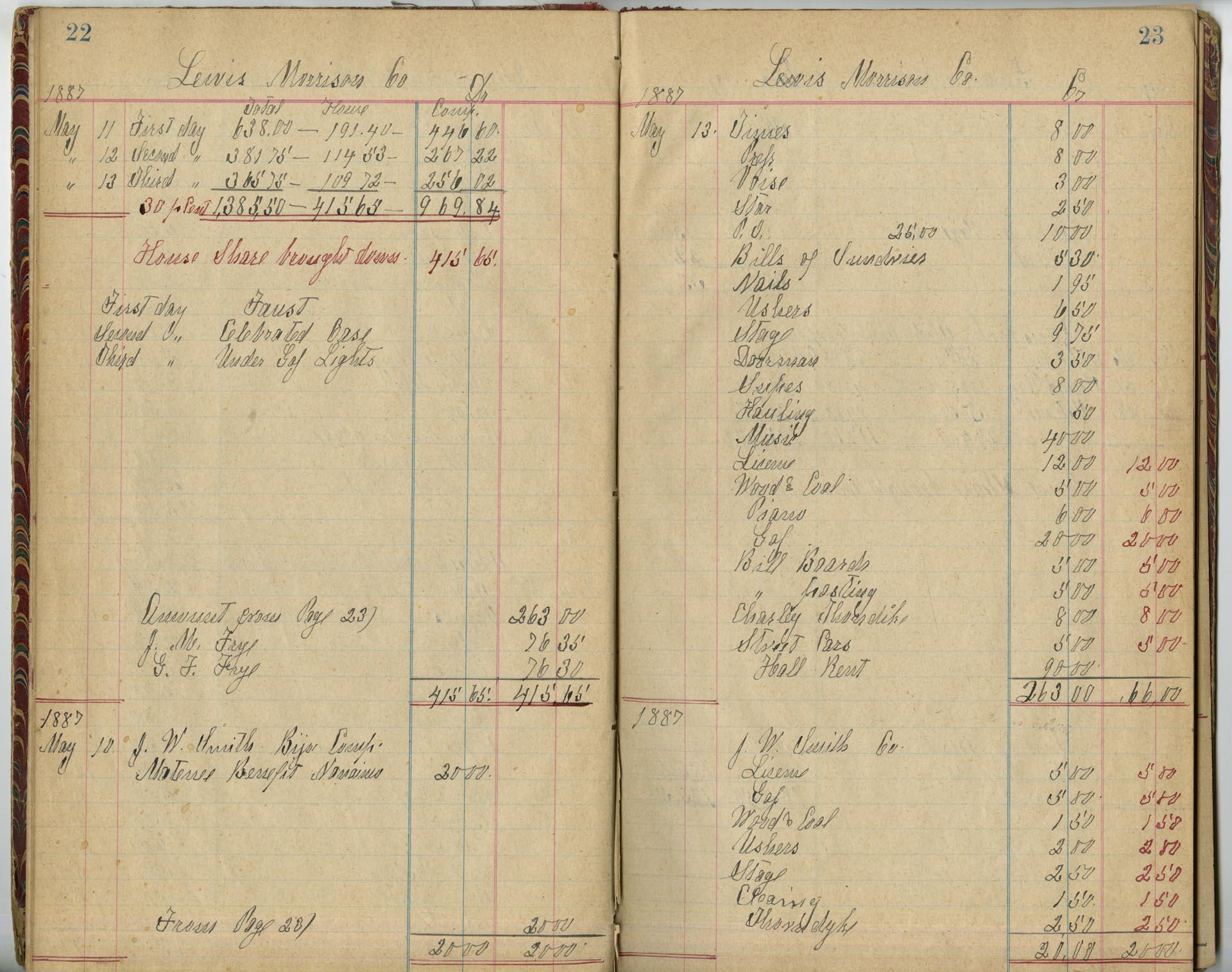 Image of Frye's Opera House ledger, Seattle, 1887-1888