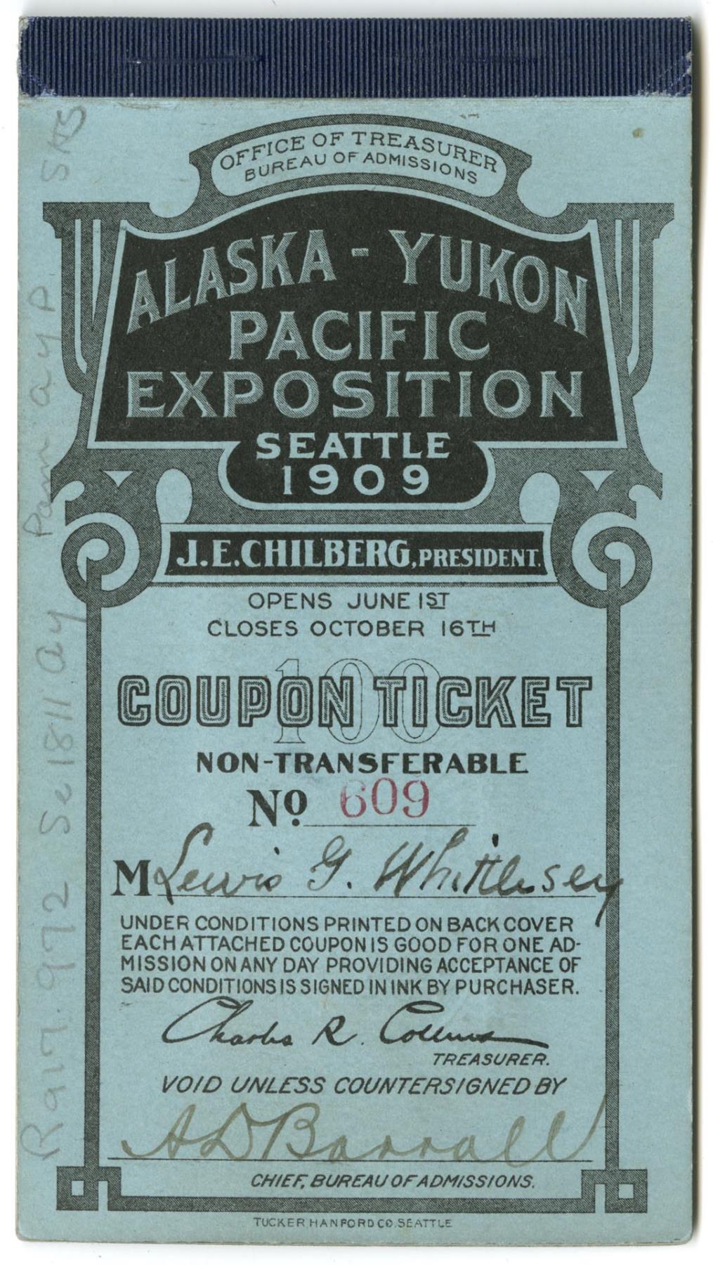 Image of AYPE ticket book, Seattle, 1909