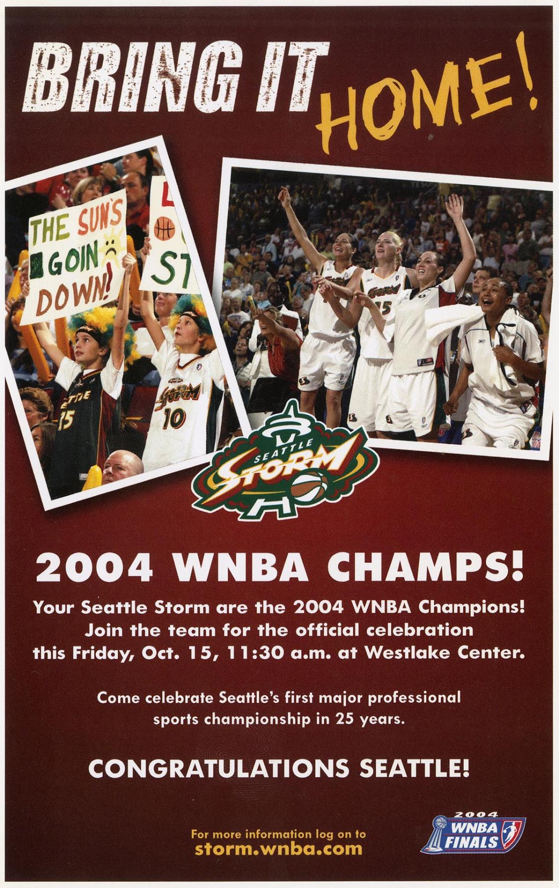Image of Seattle Storm championship celebration flier, 2004