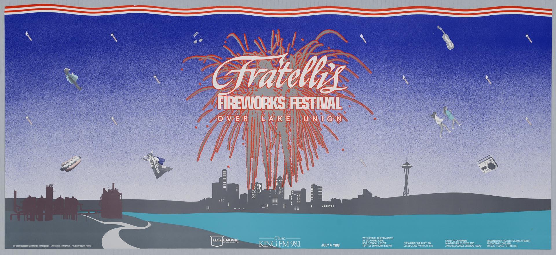 Image of Fratelli's Fireworks Festival over Lake Union poster, Seattle, July 4, 1988