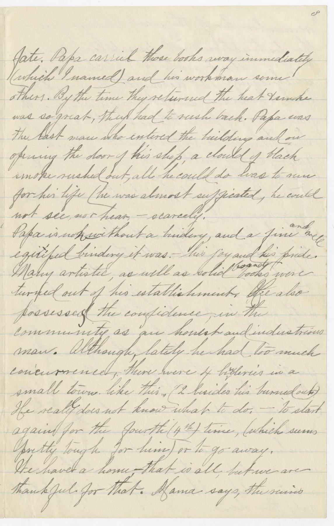 Image of Helen Anthony letter regarding the Great Seattle Fire, June 8, 1889