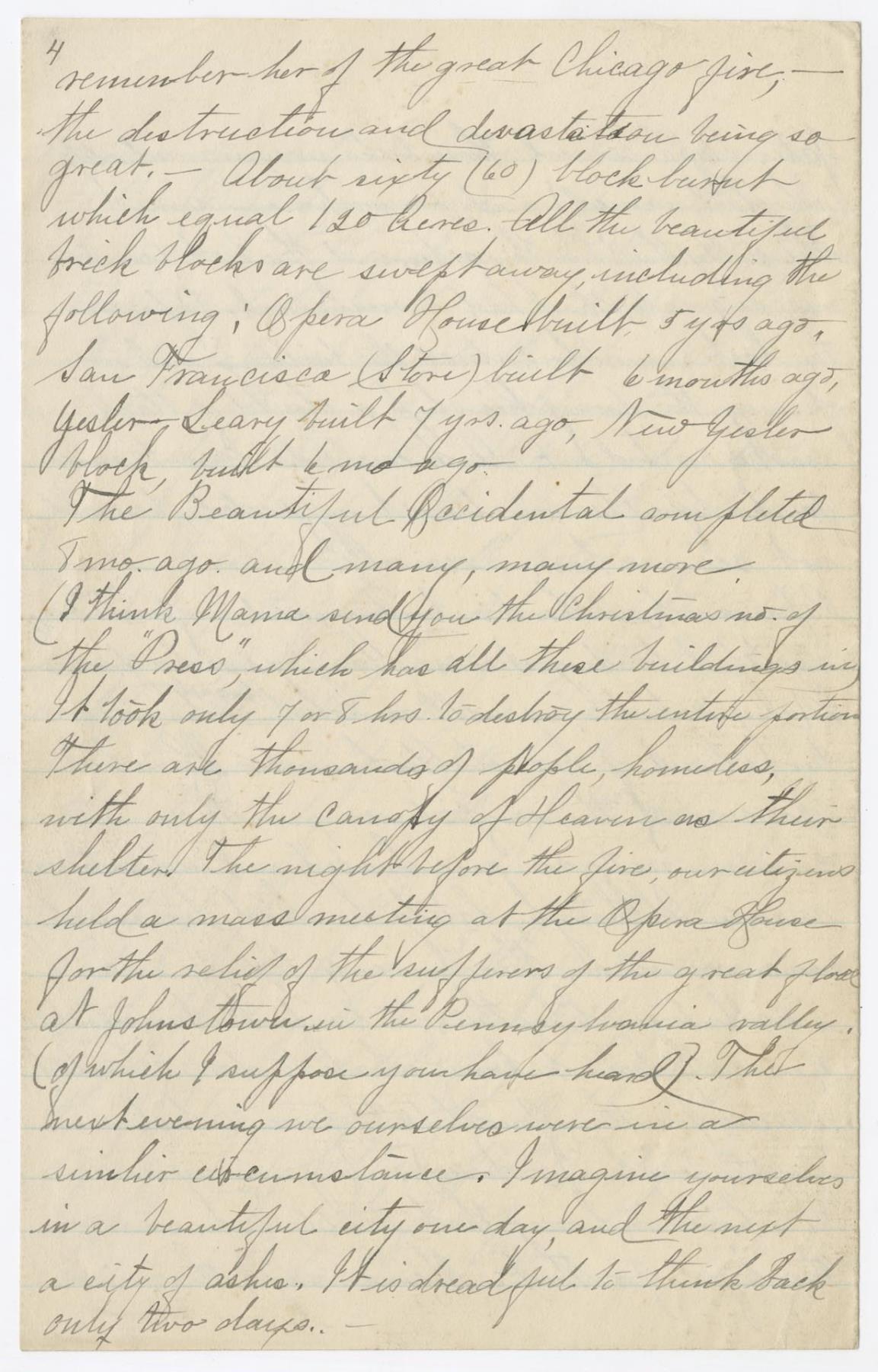 Image of Helen Anthony letter regarding the Great Seattle Fire, June 8, 1889