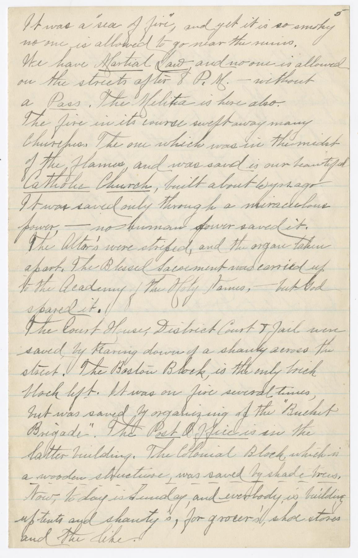 Image of Helen Anthony letter regarding the Great Seattle Fire, June 8, 1889
