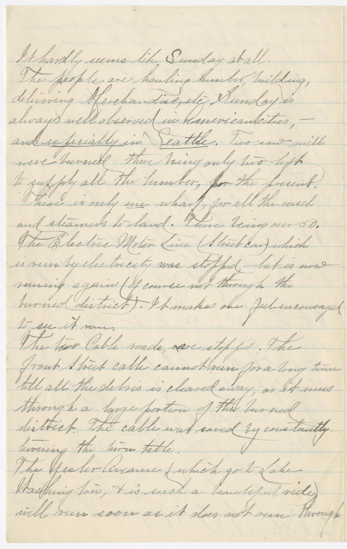 Image of Helen Anthony letter regarding the Great Seattle Fire, June 8, 1889