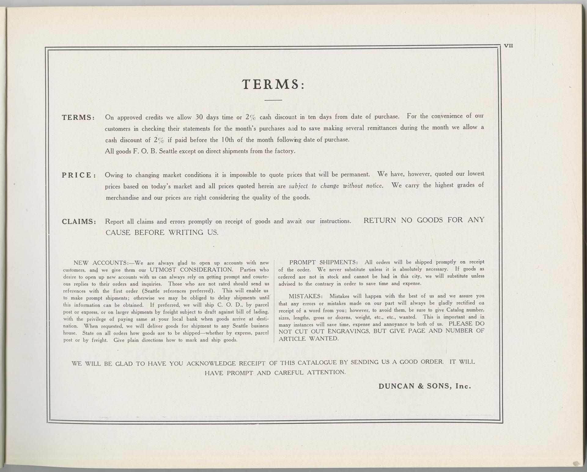 Image of Duncan & Sons catalog, circa 1920