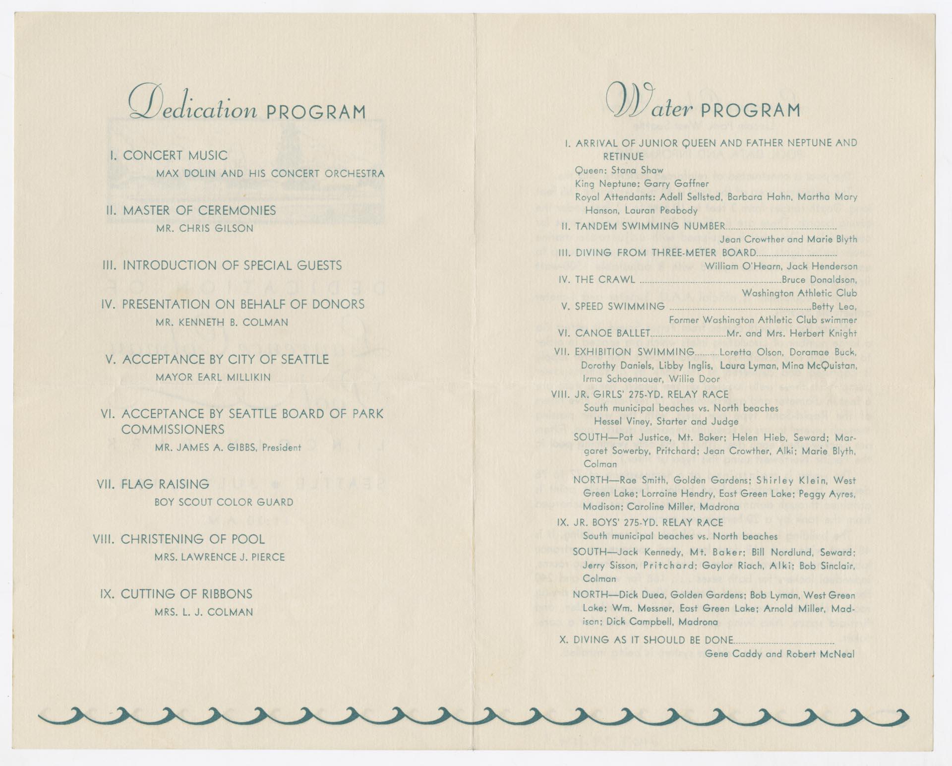 Image of Program for the dedication of Colman Pool, Seattle, July 4, 1941