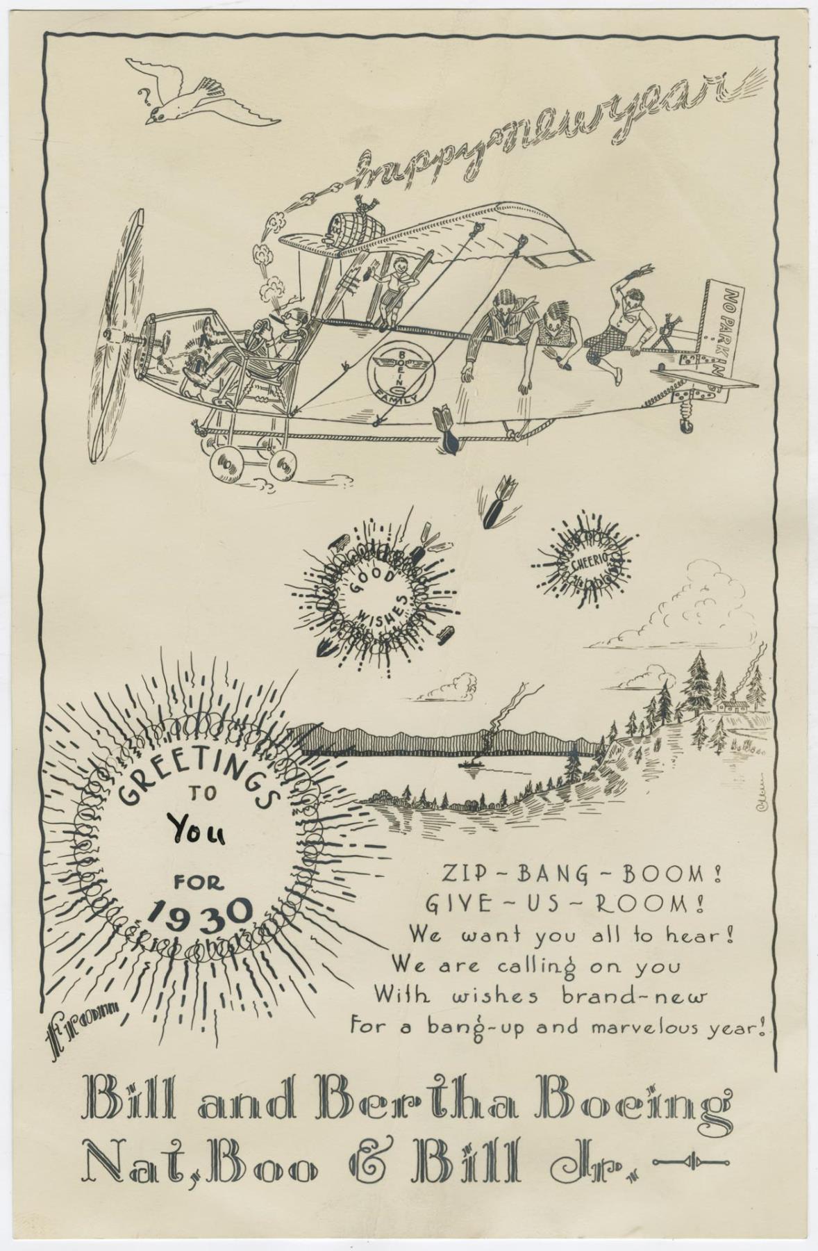 Image of New Years card from Bill and Bertha Boeing, Seattle, 1929