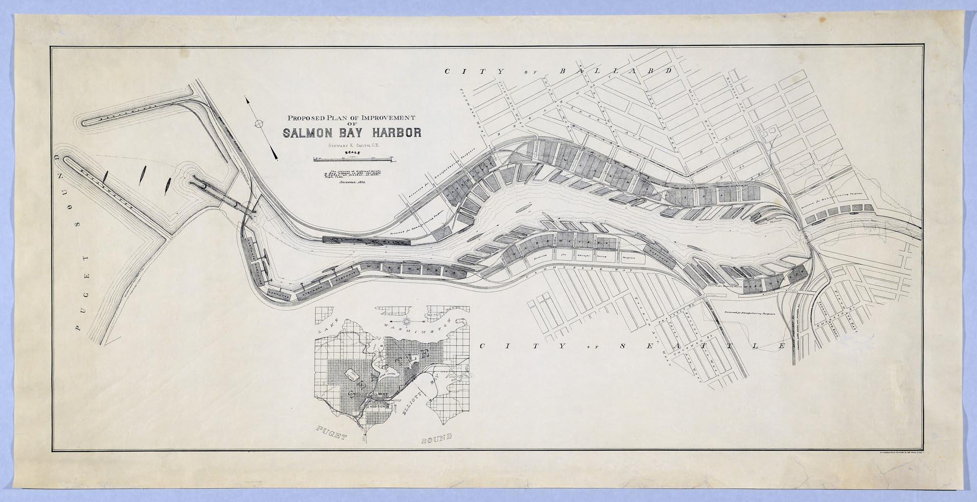 Image of Proposed Plan and Improvement of Salmon Bay Harbor, Seattle, November 1892