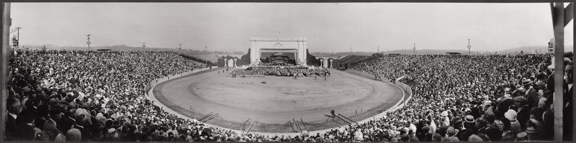 Image of Husky Stadium filled with spectators for President Harding's address, Seattle, July 27, 1923
