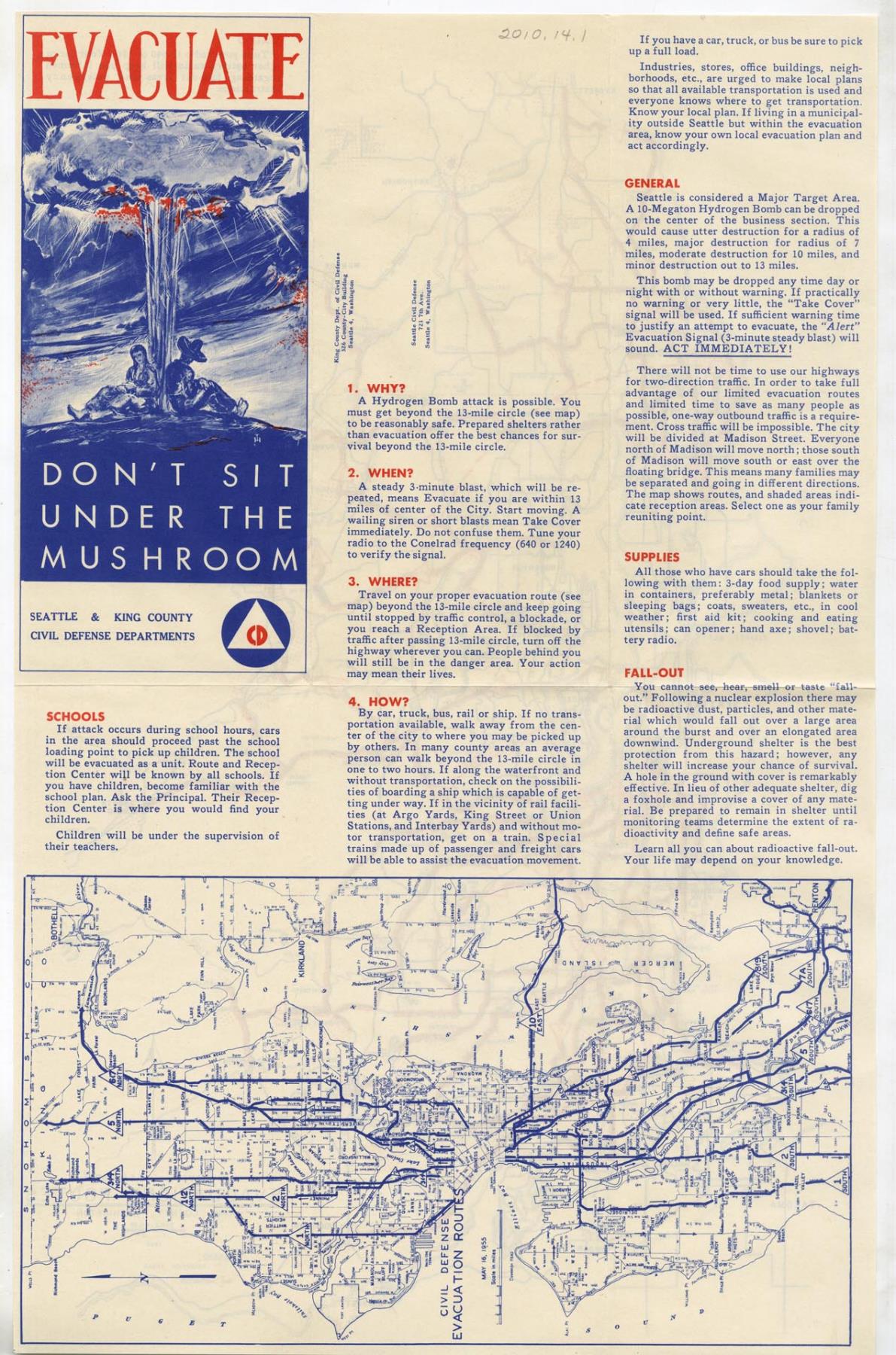 Image of Seattle Civil Defense evacuation routes pamphlet, 1955