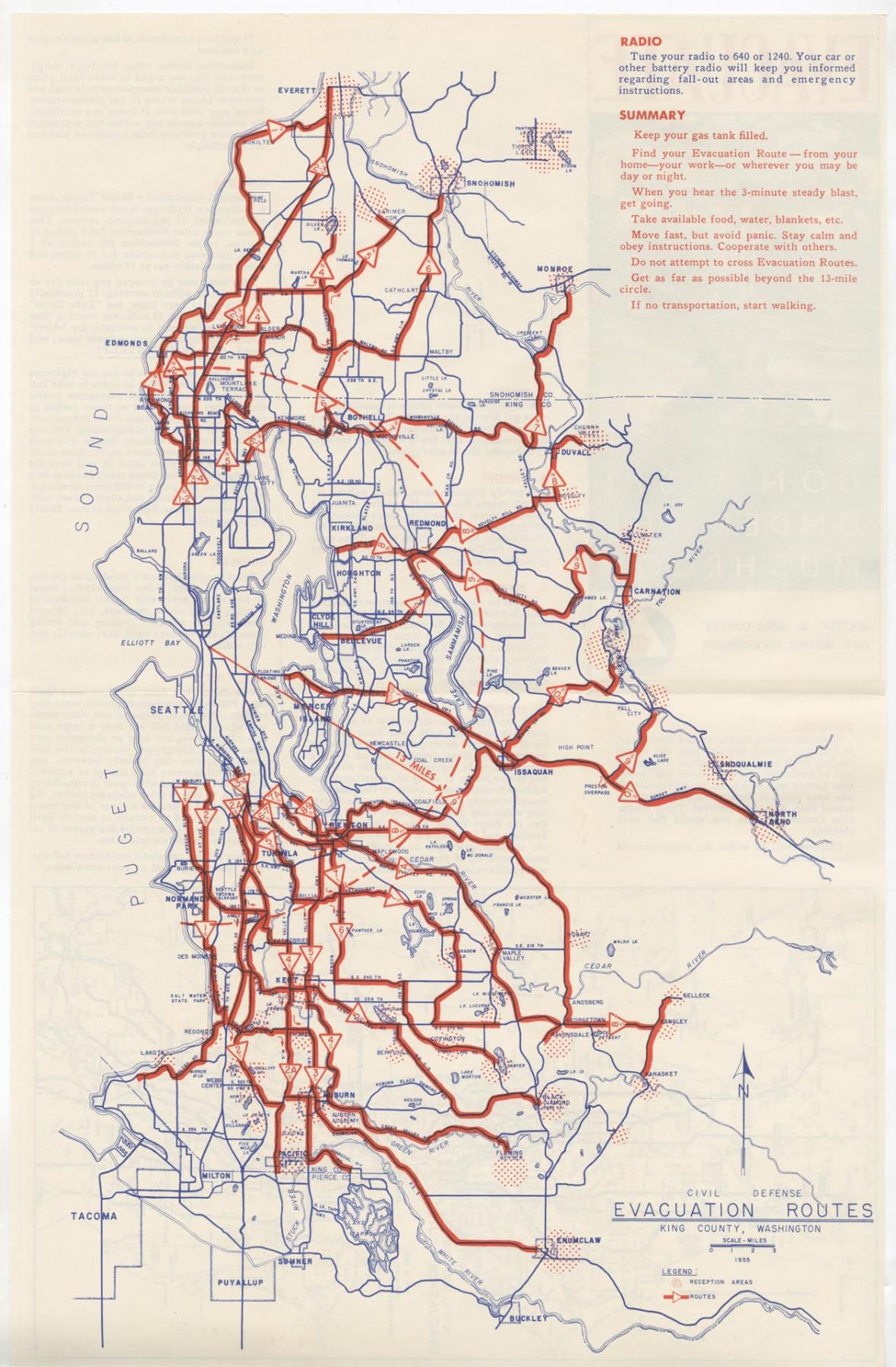 Image of Seattle Civil Defense evacuation routes pamphlet, 1955