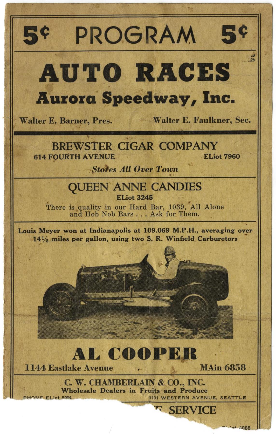 Image of Aurora Speedway race program, 1936