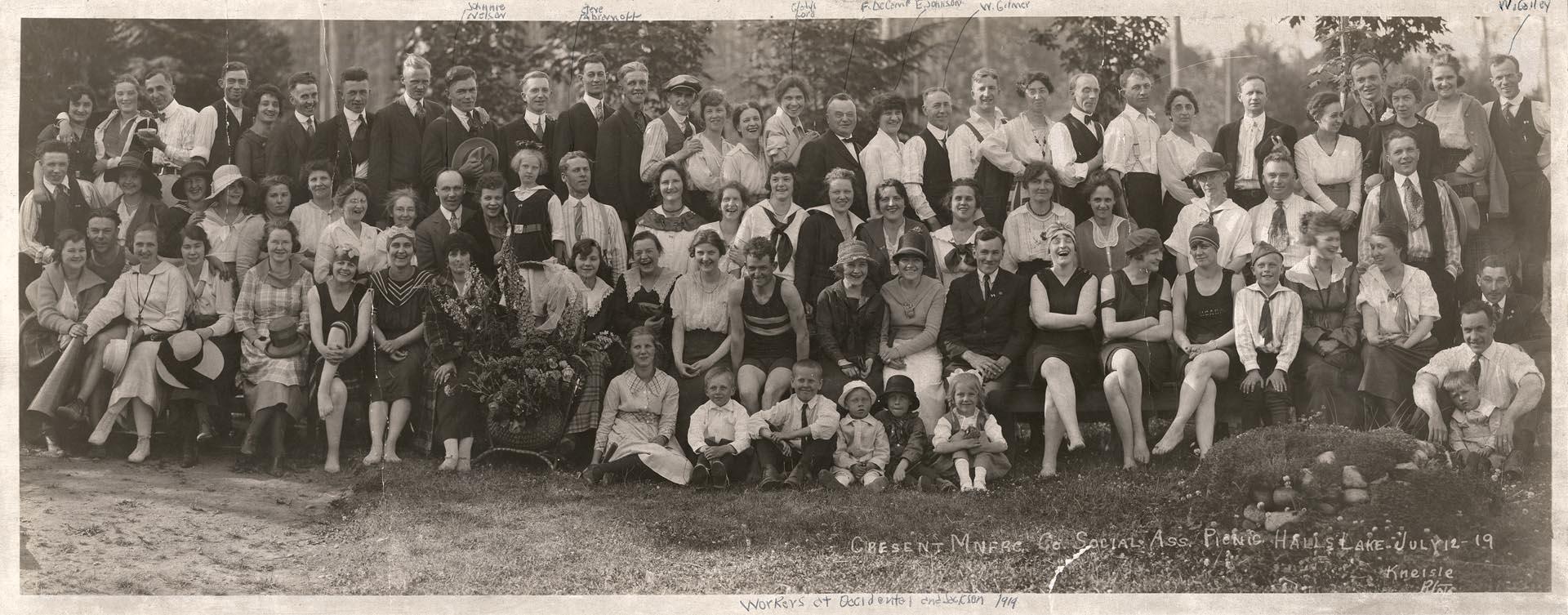 Image of Crescent Manufacturing Company Social Association Picnic, Halls Lake, July 12, 1919