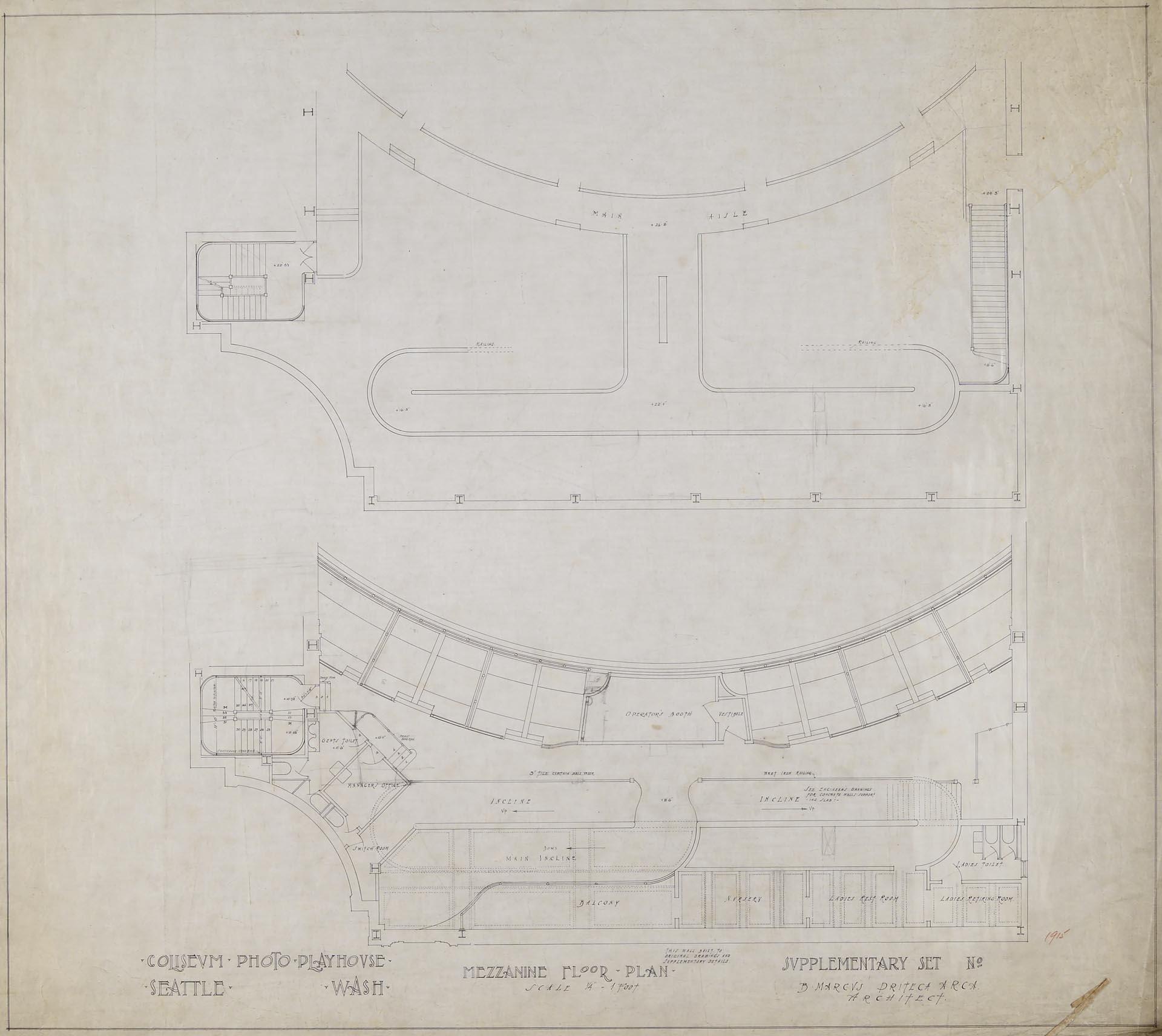 Image of Mezzanine floor plan, supplementary version, Coliseum Theater, Seattle, 1915