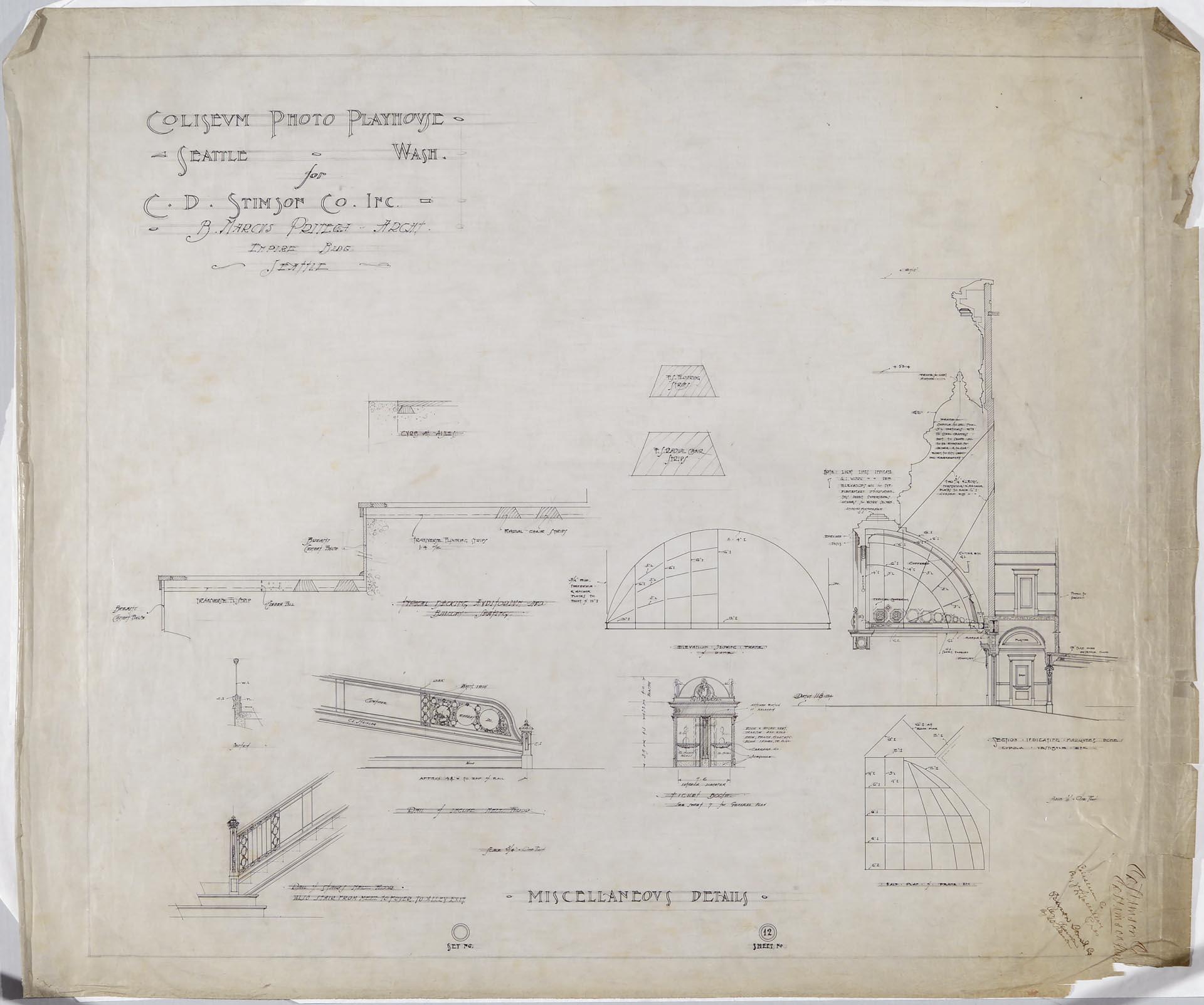 Image of Plans and elevations for miscellaneous architectural details, Coliseum Theater, Seattle, 1915