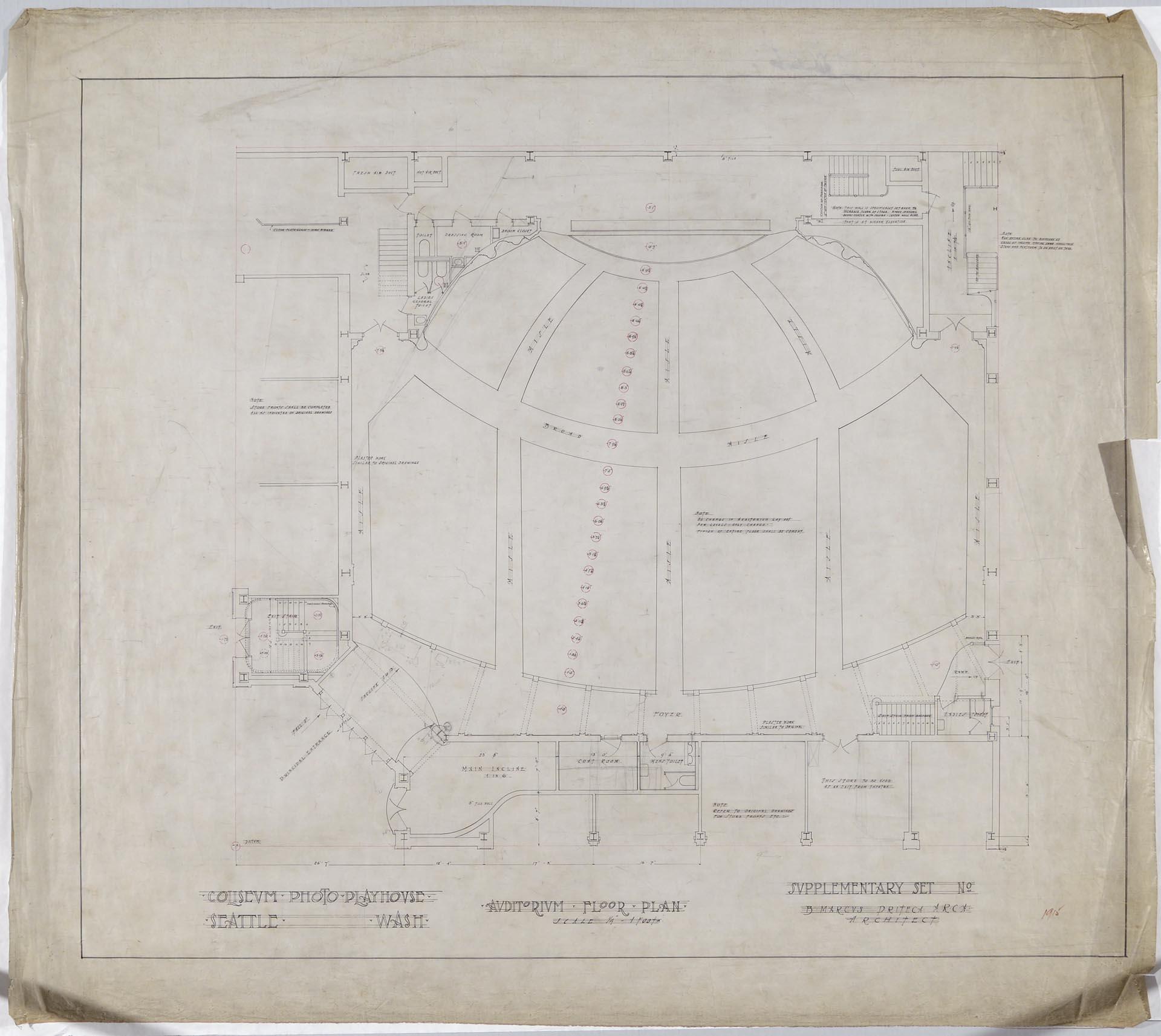 Image of Auditorium floor plan, supplementary version, Coliseum Theater, Seattle, 1915