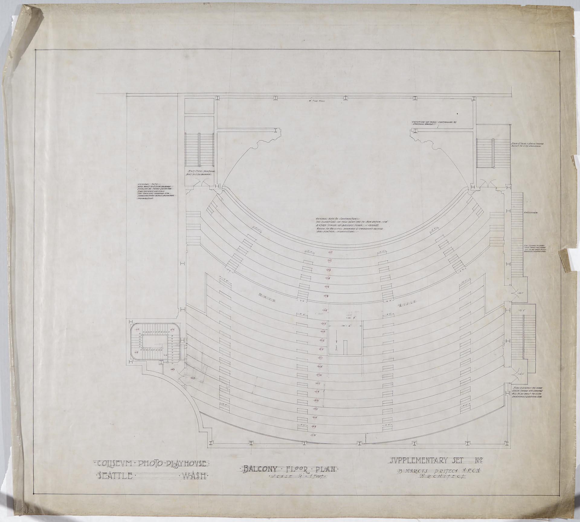 Image of Balcony floor plan, supplementary version, Coliseum Theater, Seattle, 1915
