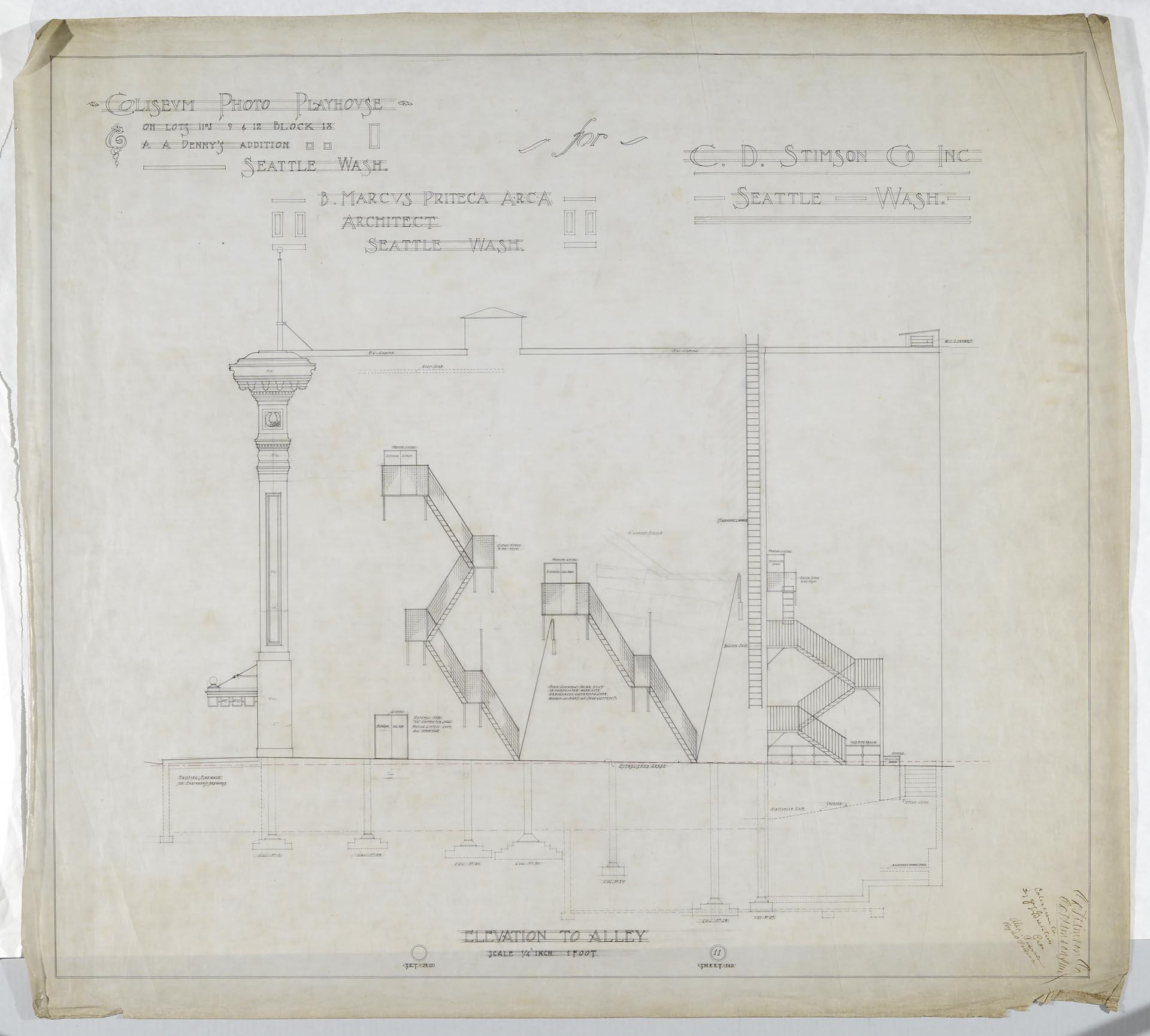 Image of Alley elevation drawing, Coliseum Theater, Seattle, 1915