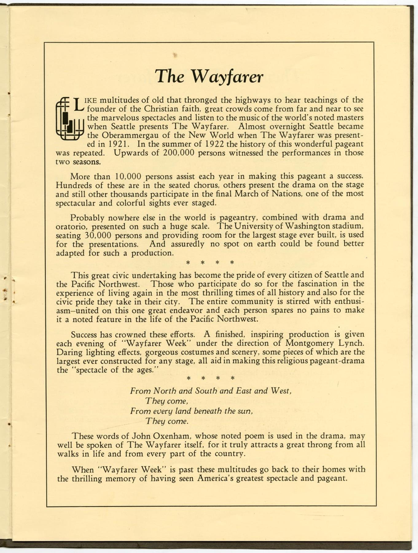 Image of The Wayfarer program, 1925