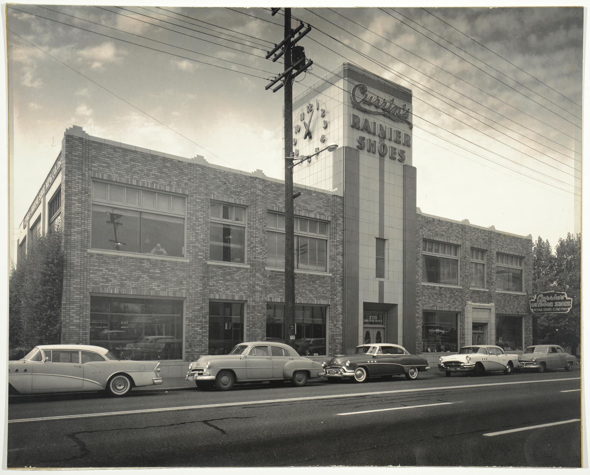Image of Currin's Rainier Shoes building, Seattle, 1955