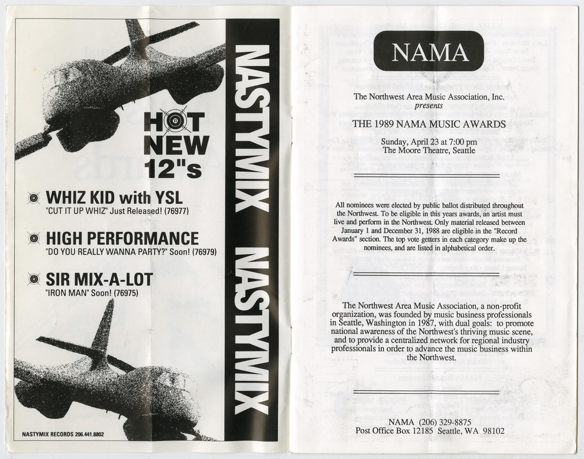 Image of Northwest Area Music Awards program, April 1989