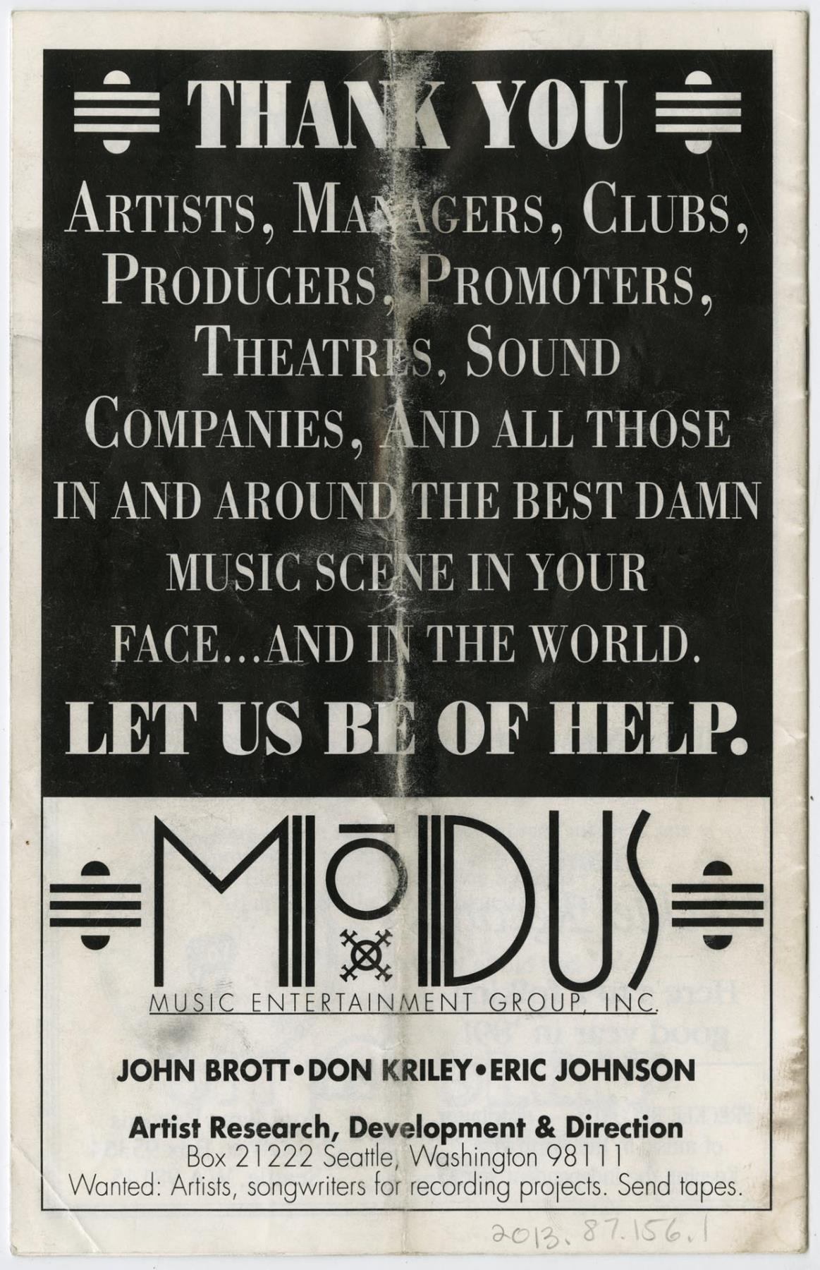 Image of Northwest Area Music Awards program, April 1989