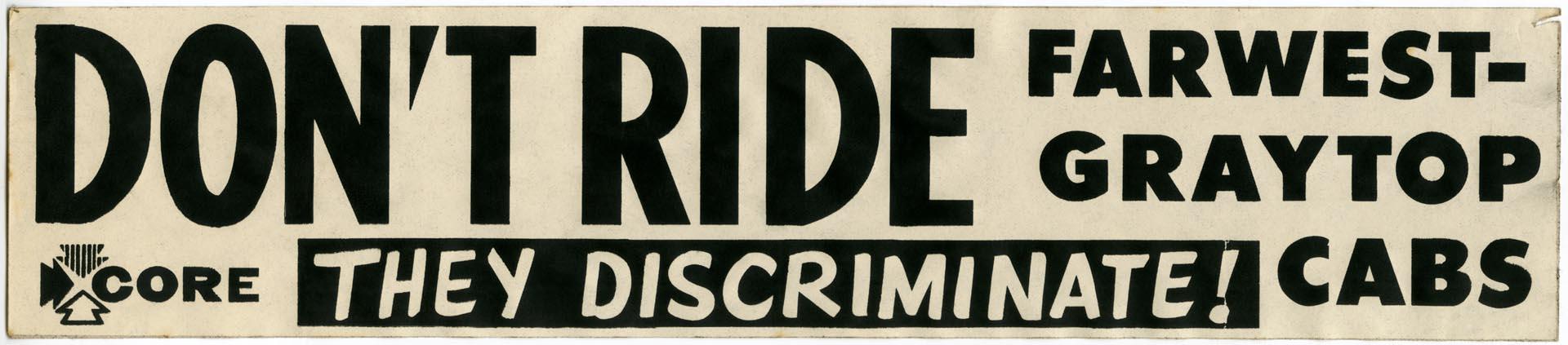 Image of CORE taxi boycott bumper sticker, 1964