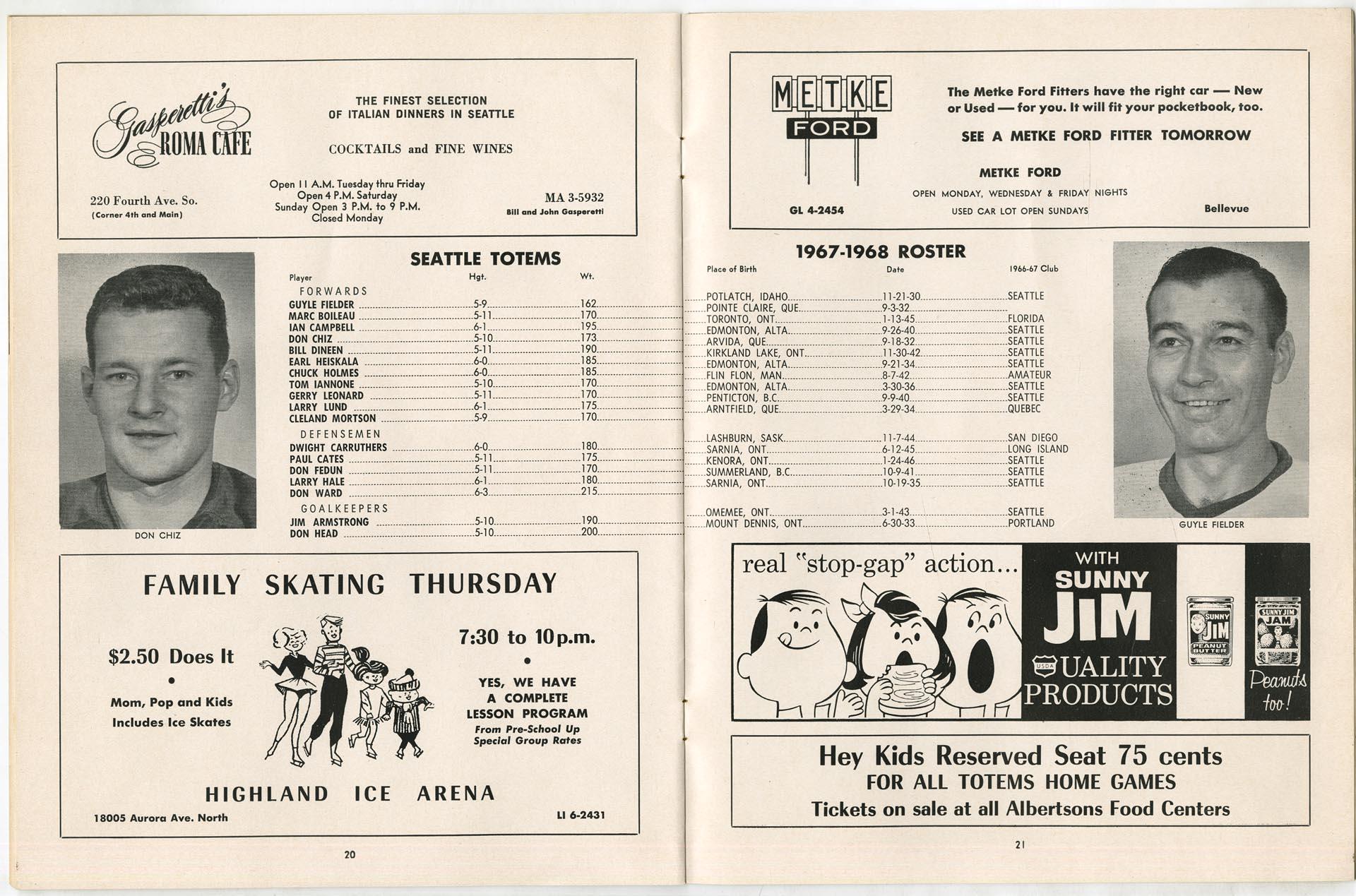 Image of Seattle Totems program, 1967