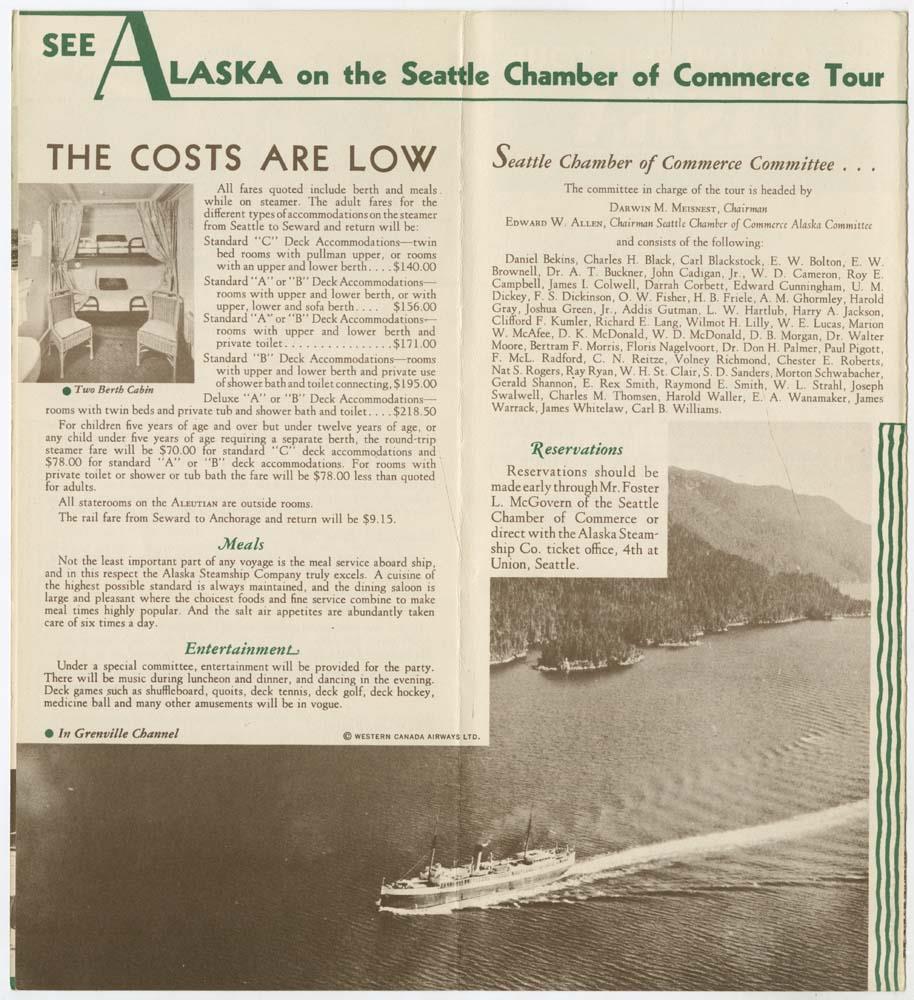 Image of Brochure for Business Friendship Tour of Alaska, June 1933