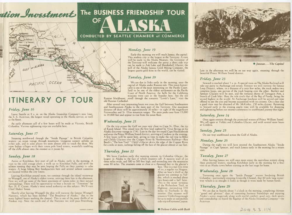 Image of Brochure for Business Friendship Tour of Alaska, June 1933
