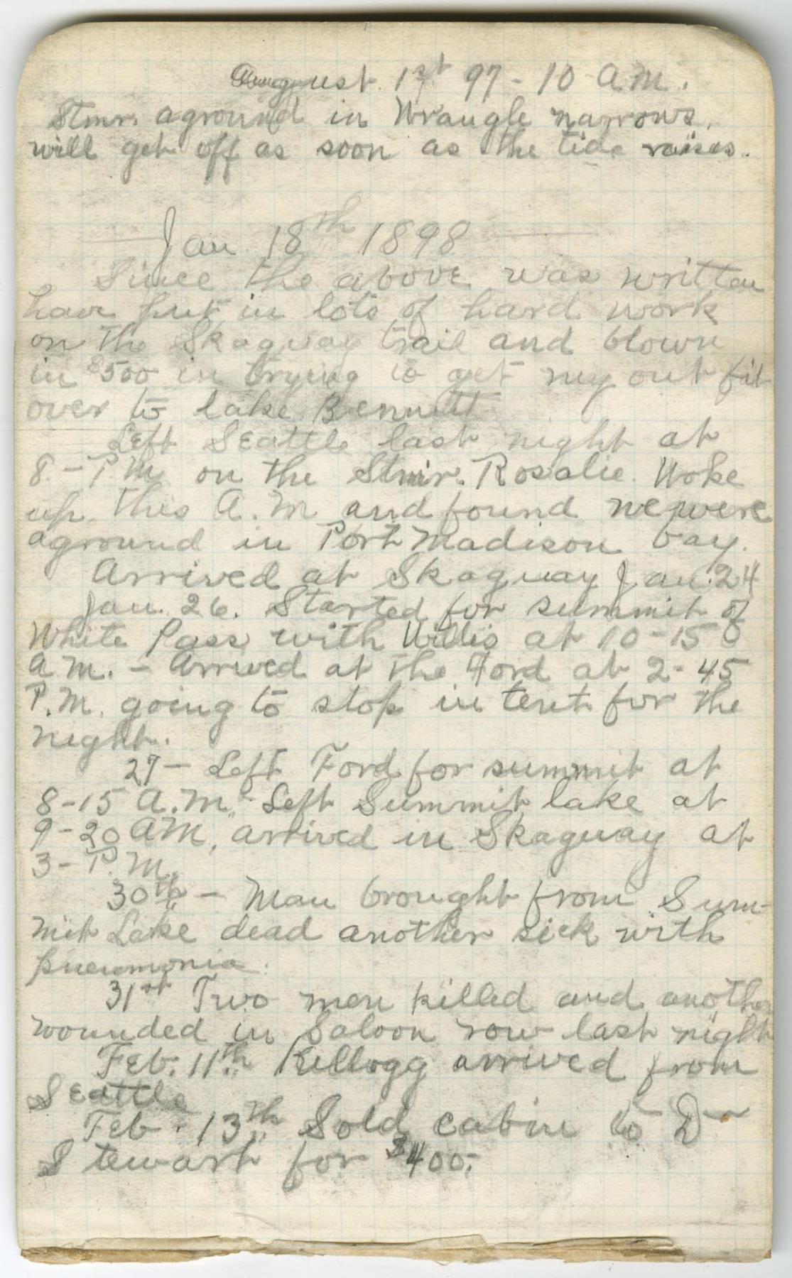 Image of Klondike diary of Harry V. McComb, 1897-1900