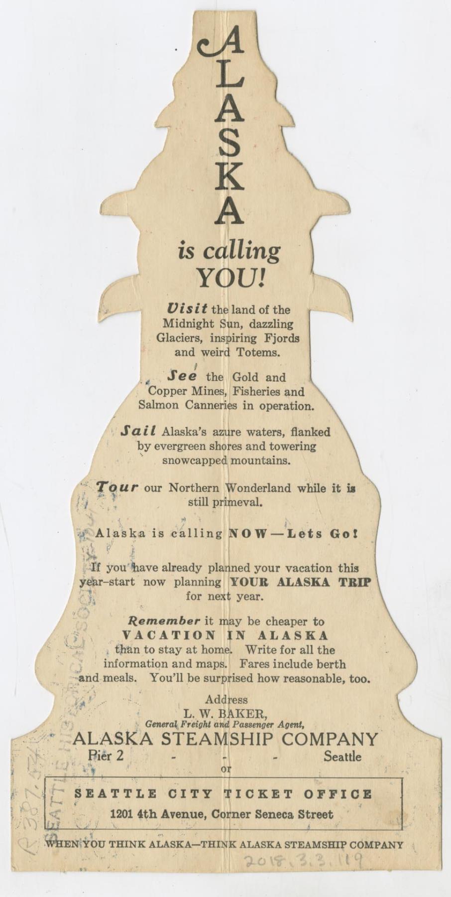 Image of Alaska Steamship Company brochure, circa 1925