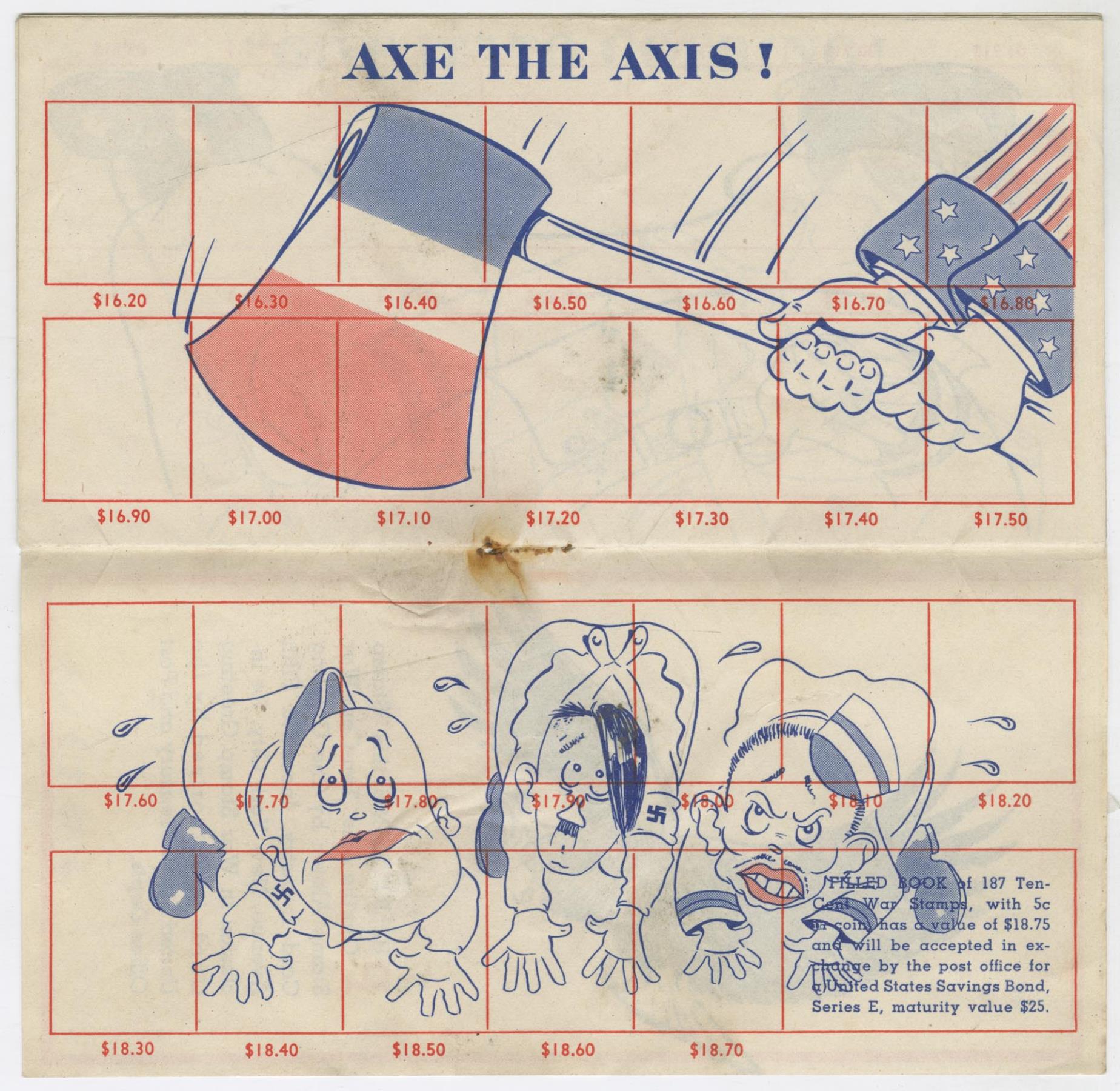 Image of Stamp Out the Axis war savings stamp album, circa 1943