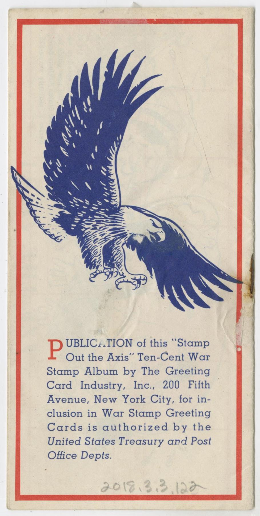 Image of Stamp Out the Axis war savings stamp album, circa 1943
